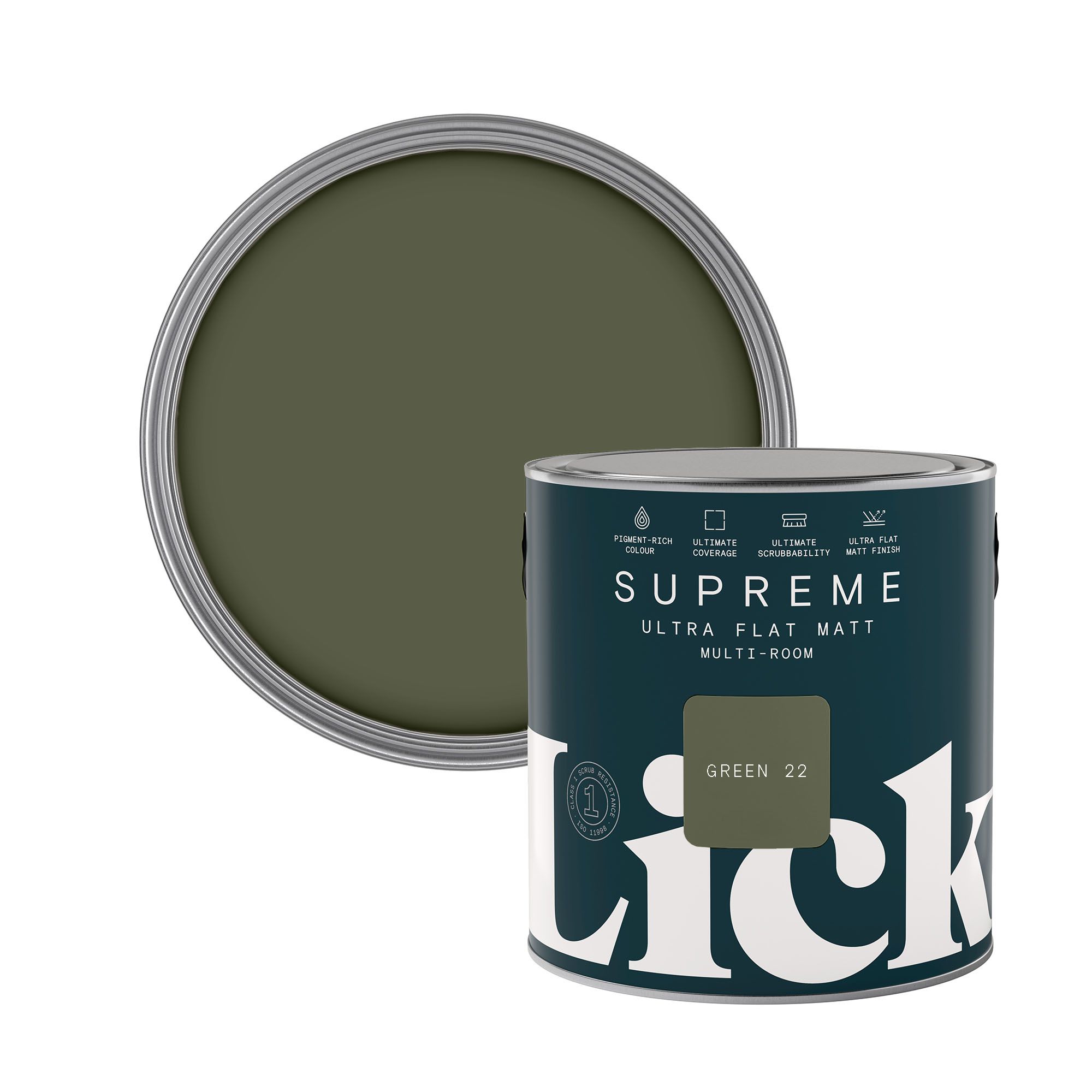 Lick Supreme Green 22 Flat matt Multi-surface Emulsion paint, 2.5L