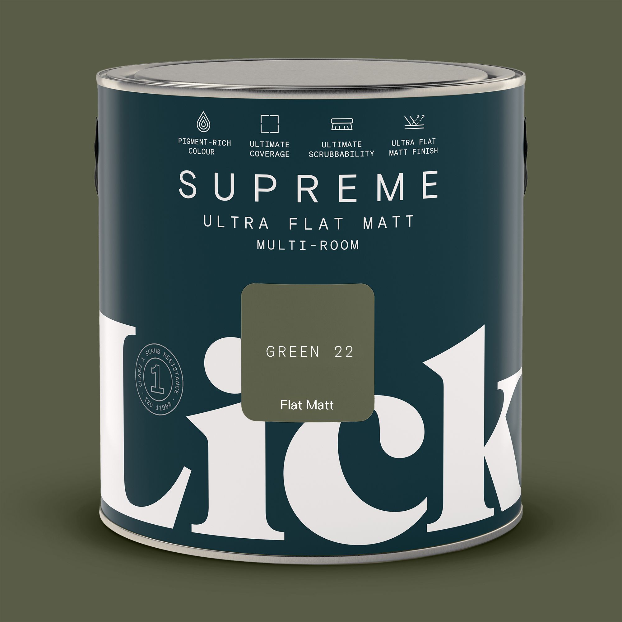 Lick Supreme Green 22 Flat matt Multi-surface Emulsion paint, 2.5L
