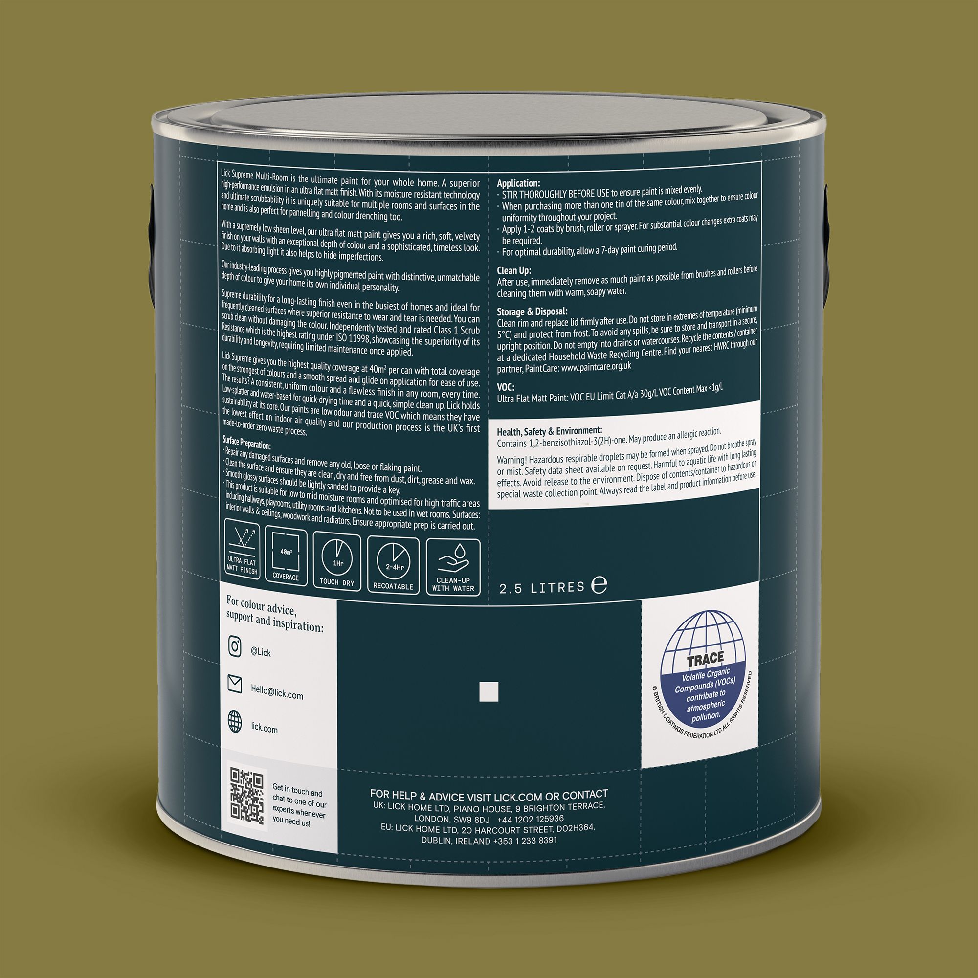 Lick Supreme Green 23 Flat matt Multi-surface Emulsion paint, 2.5L