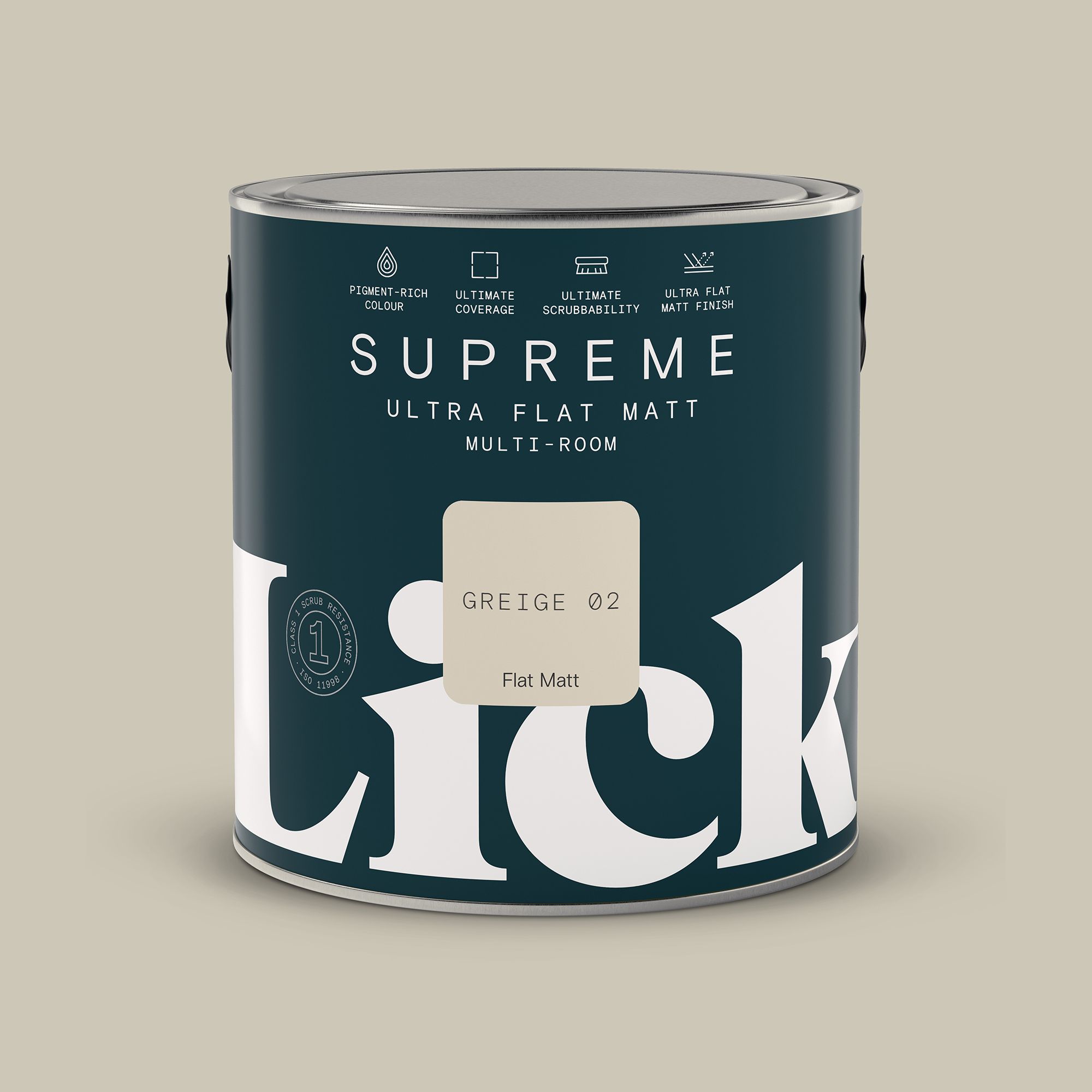 Lick Supreme Greige 02 Flat matt Multi-surface Emulsion paint, 2.5L