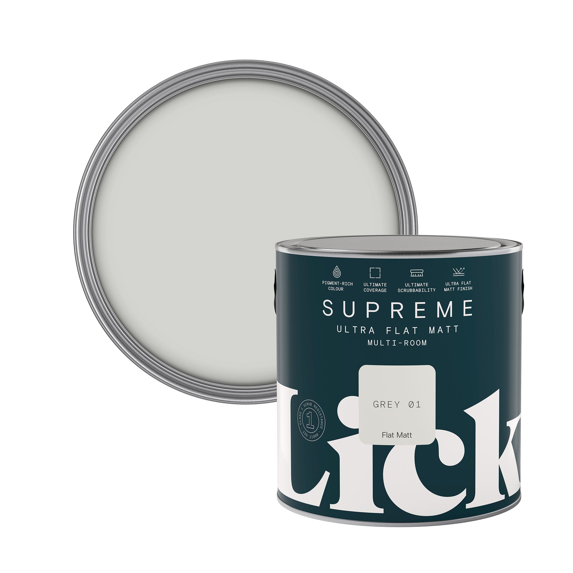 Lick Supreme Grey 01 Flat matt Multi-surface Emulsion paint, 2.5L