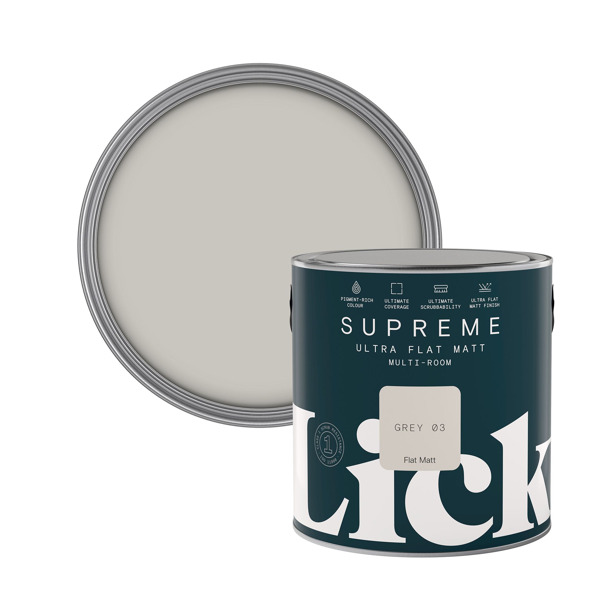 Lick Supreme Grey 03 Flat matt Multi-surface Emulsion paint, 2.5L