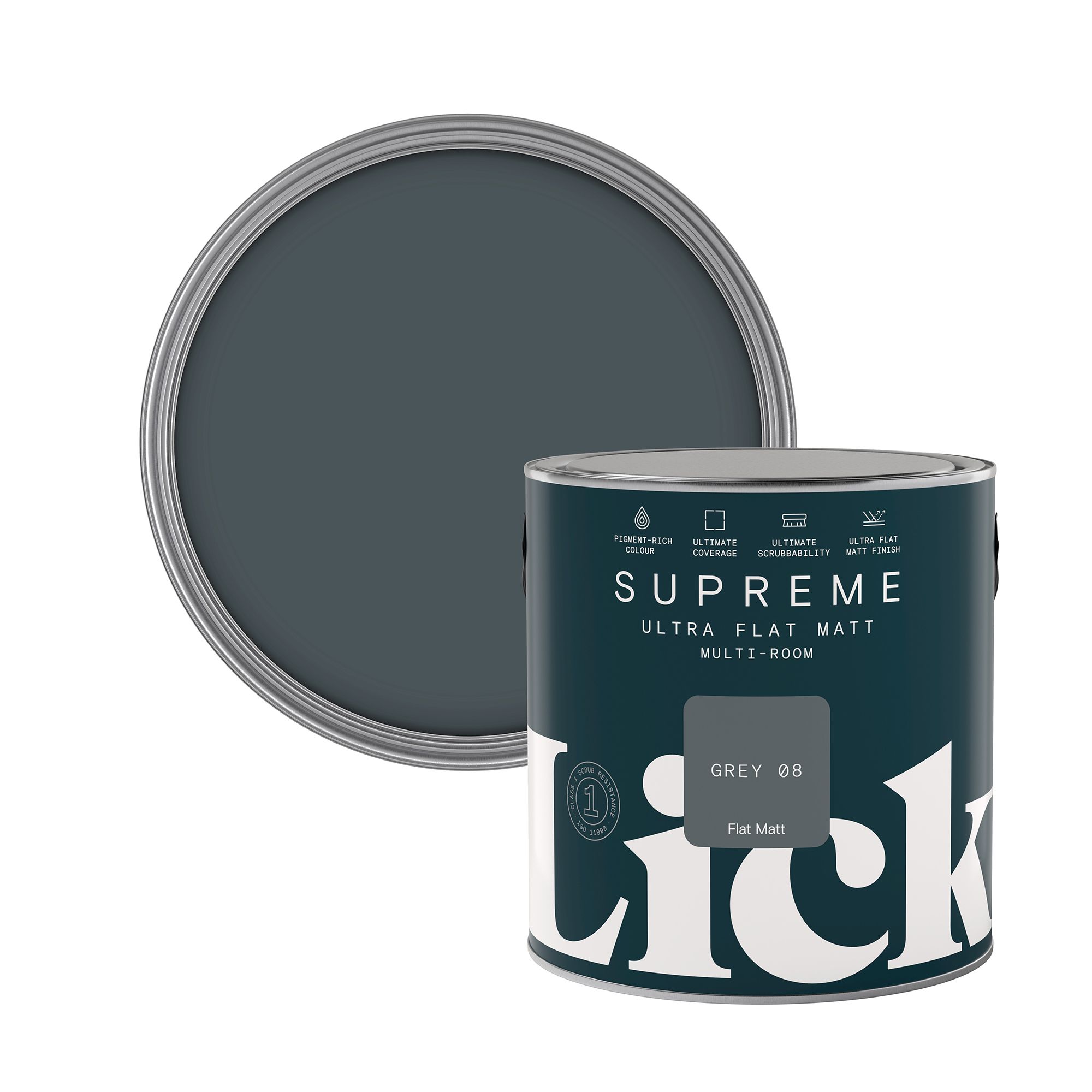 Lick Supreme Grey 08 Flat matt Multi-surface Emulsion paint, 2.5L