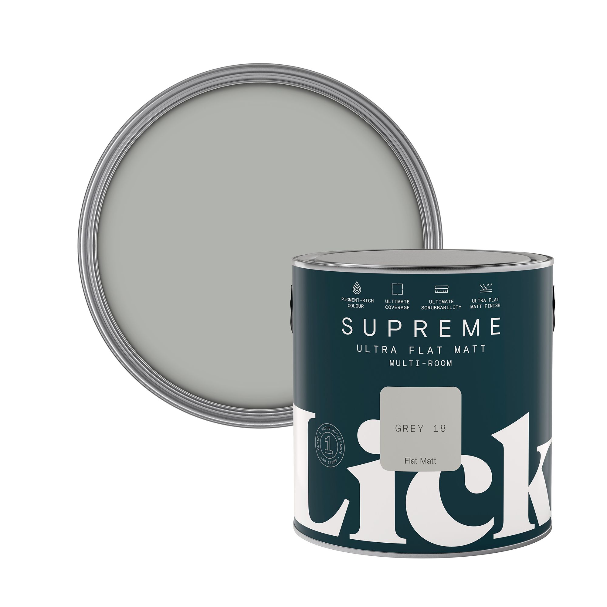 Lick Supreme Grey 18 Flat matt Multi-surface Emulsion paint, 2.5L