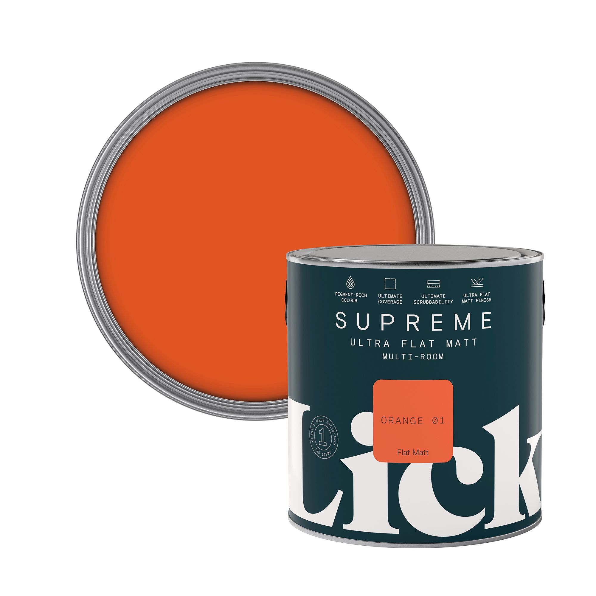 Lick Supreme Orange 01 Flat matt Multi-surface Emulsion paint, 2.5L