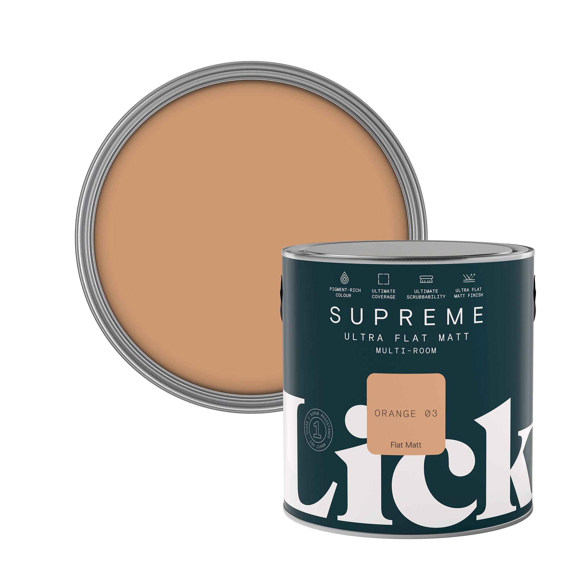 Lick Supreme Orange 03 Flat matt Multi-surface Emulsion paint, 2.5L