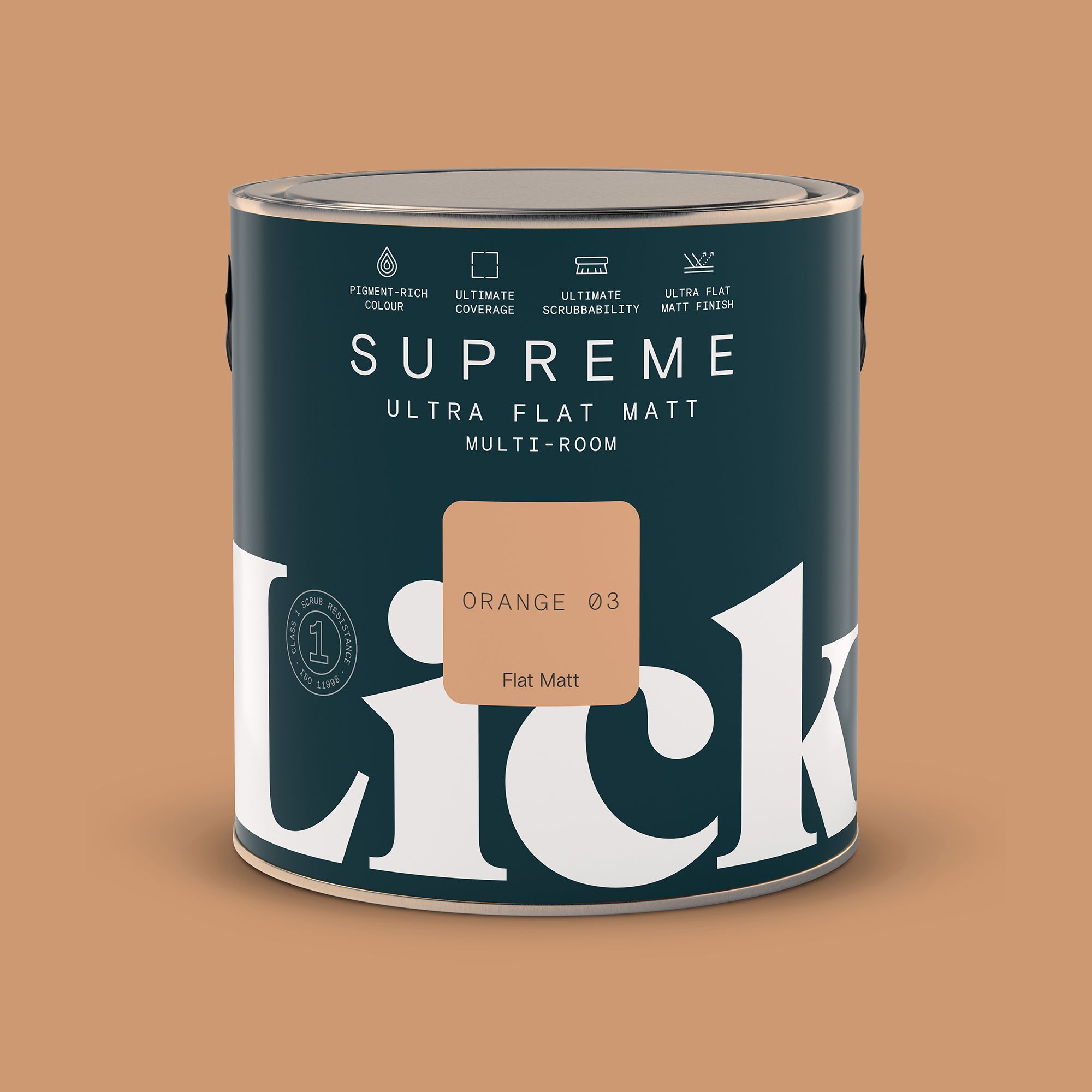 Lick Supreme Orange 03 Flat matt Multi-surface Emulsion paint, 2.5L