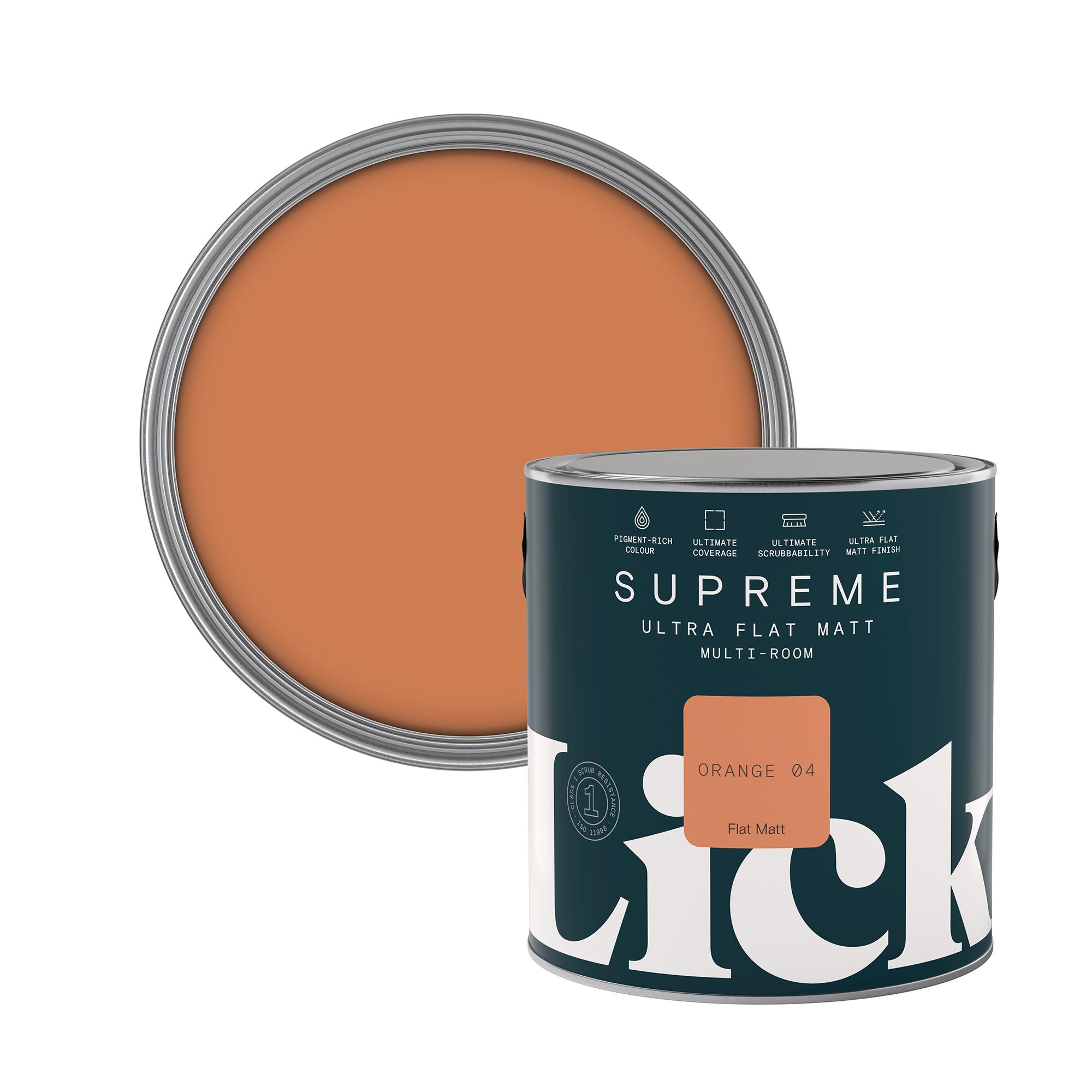 Lick Supreme Orange 04 Flat matt Multi-surface Emulsion paint, 2.5L