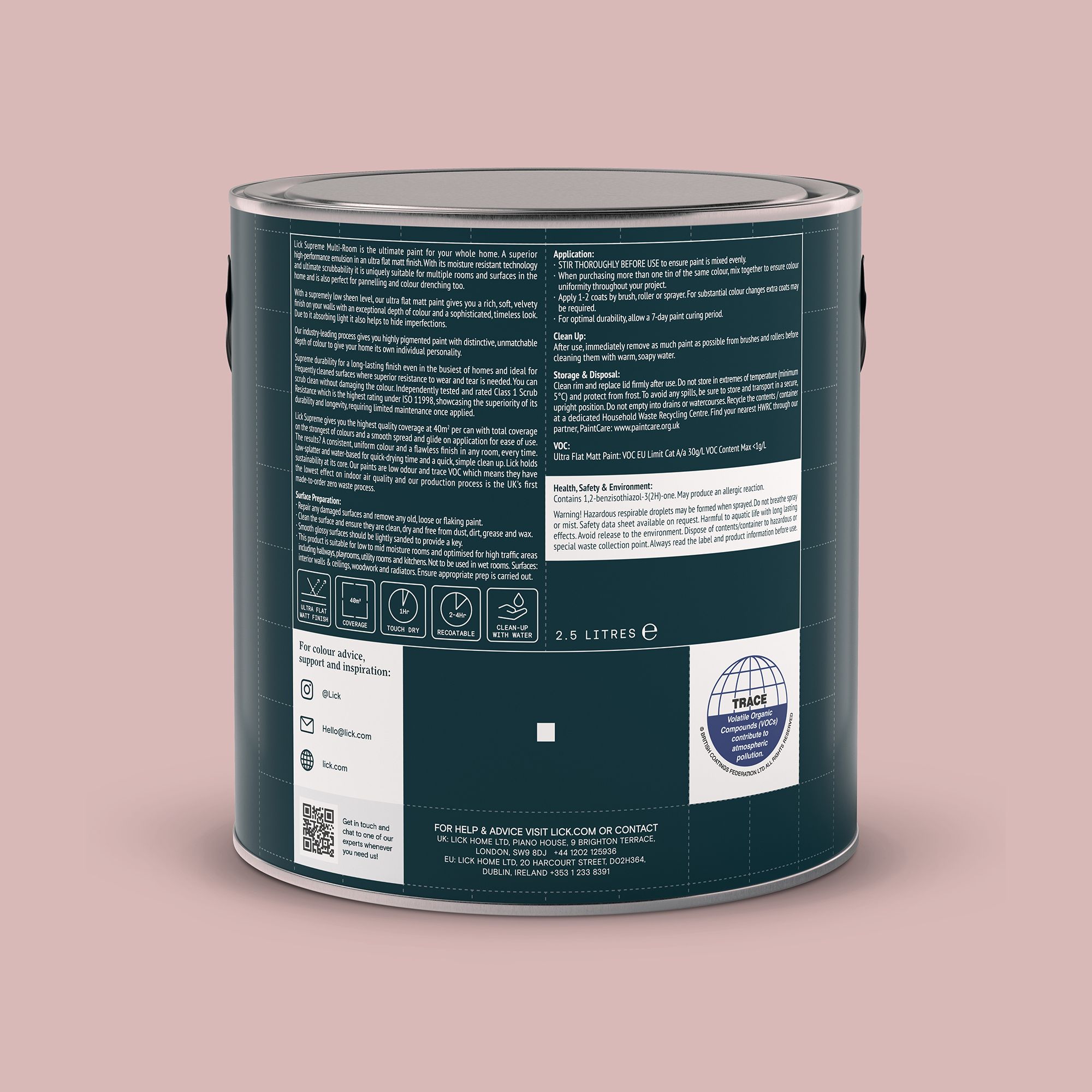 Lick Supreme Pink 05 Flat matt Multi-surface Emulsion paint, 2.5L