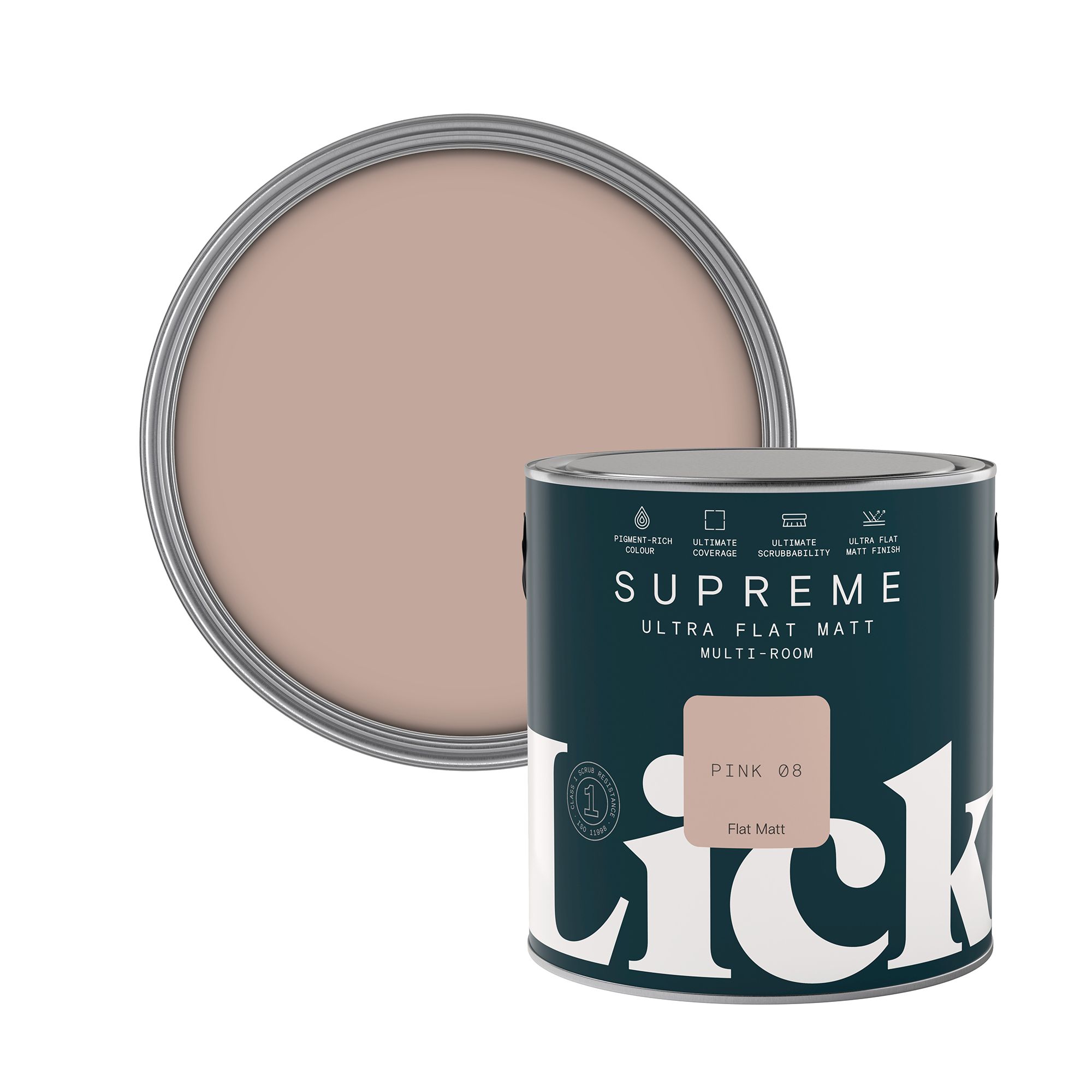 Lick Supreme Pink 08 Flat matt Multi-surface Emulsion paint, 2.5L