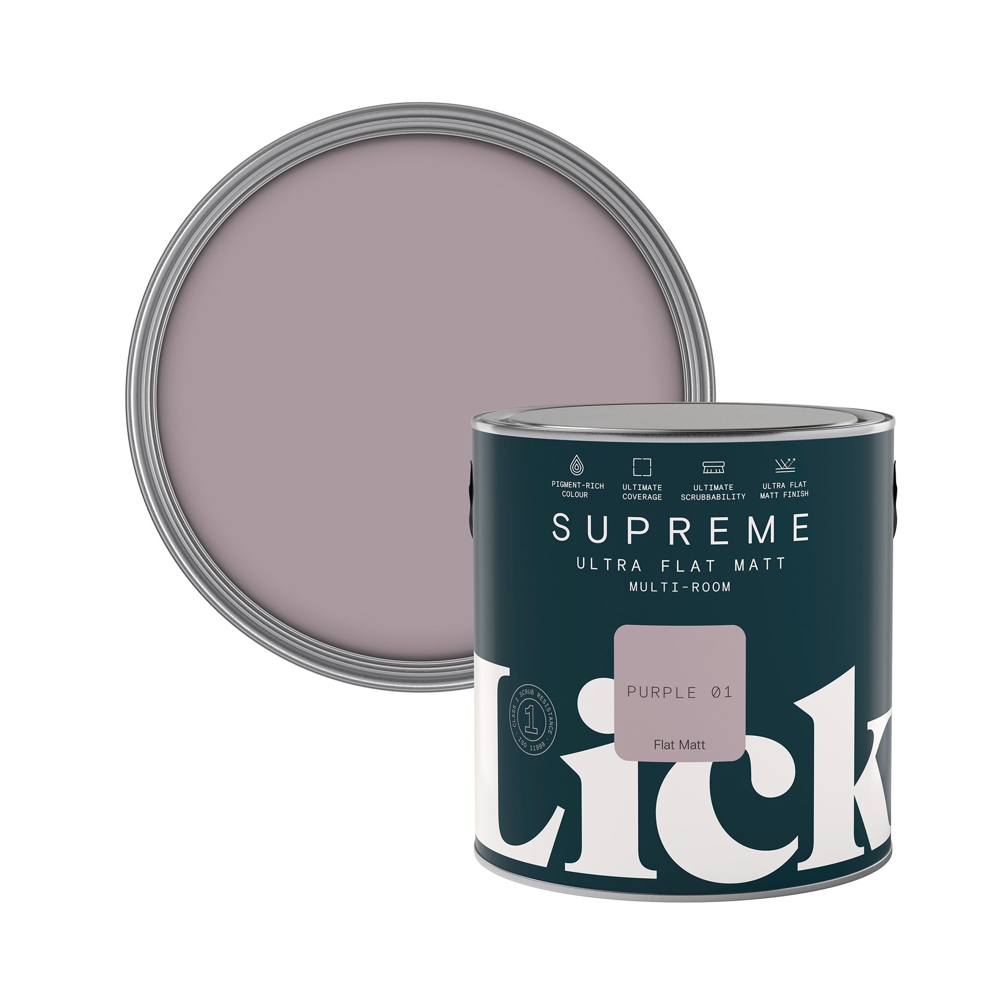 Lick Supreme Purple 01 Flat matt Multi-surface Emulsion paint, 2.5L