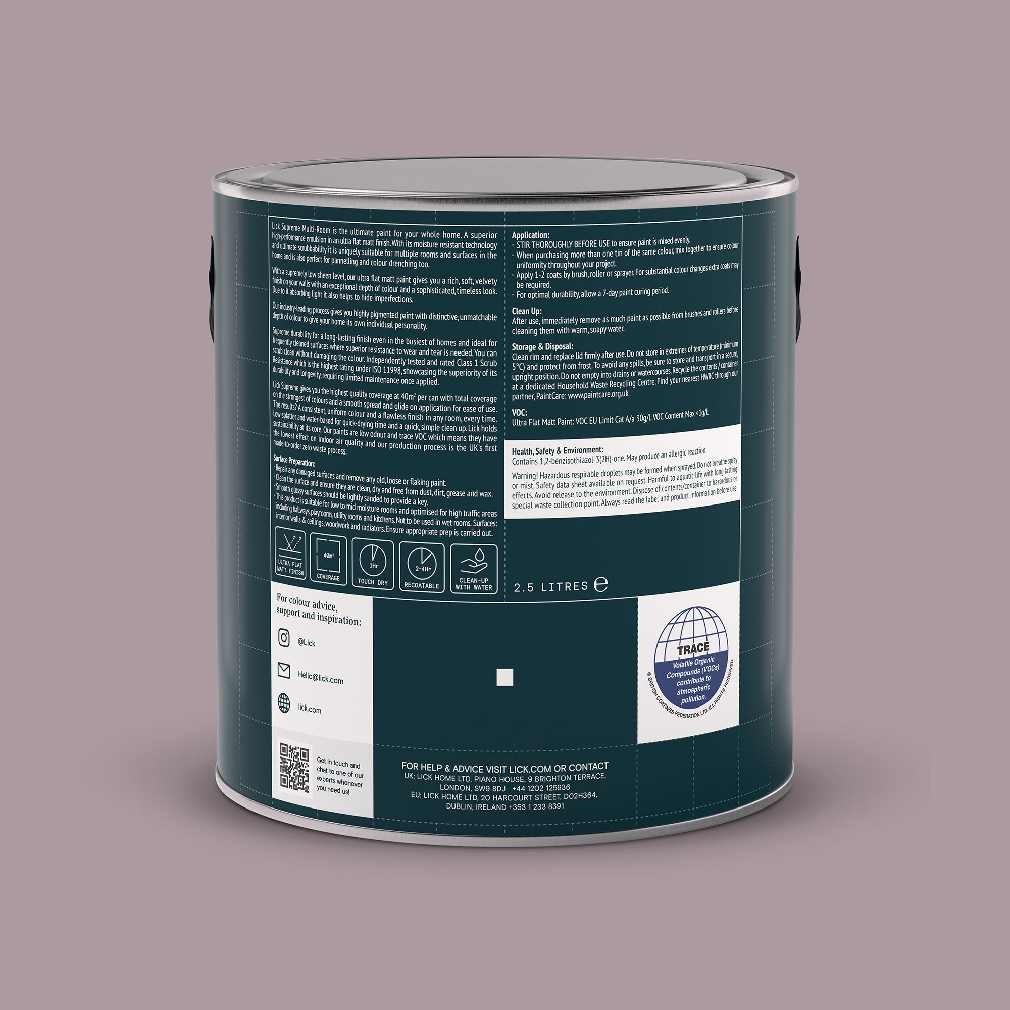 Lick Supreme Purple 01 Flat matt Multi-surface Emulsion paint, 2.5L