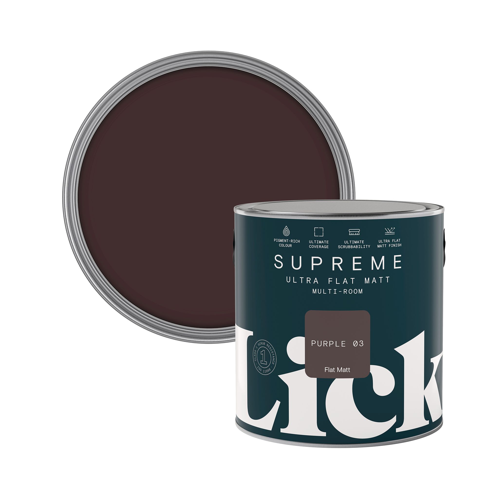 Lick Supreme Purple 03 Flat matt Multi-surface Emulsion paint, 2.5L