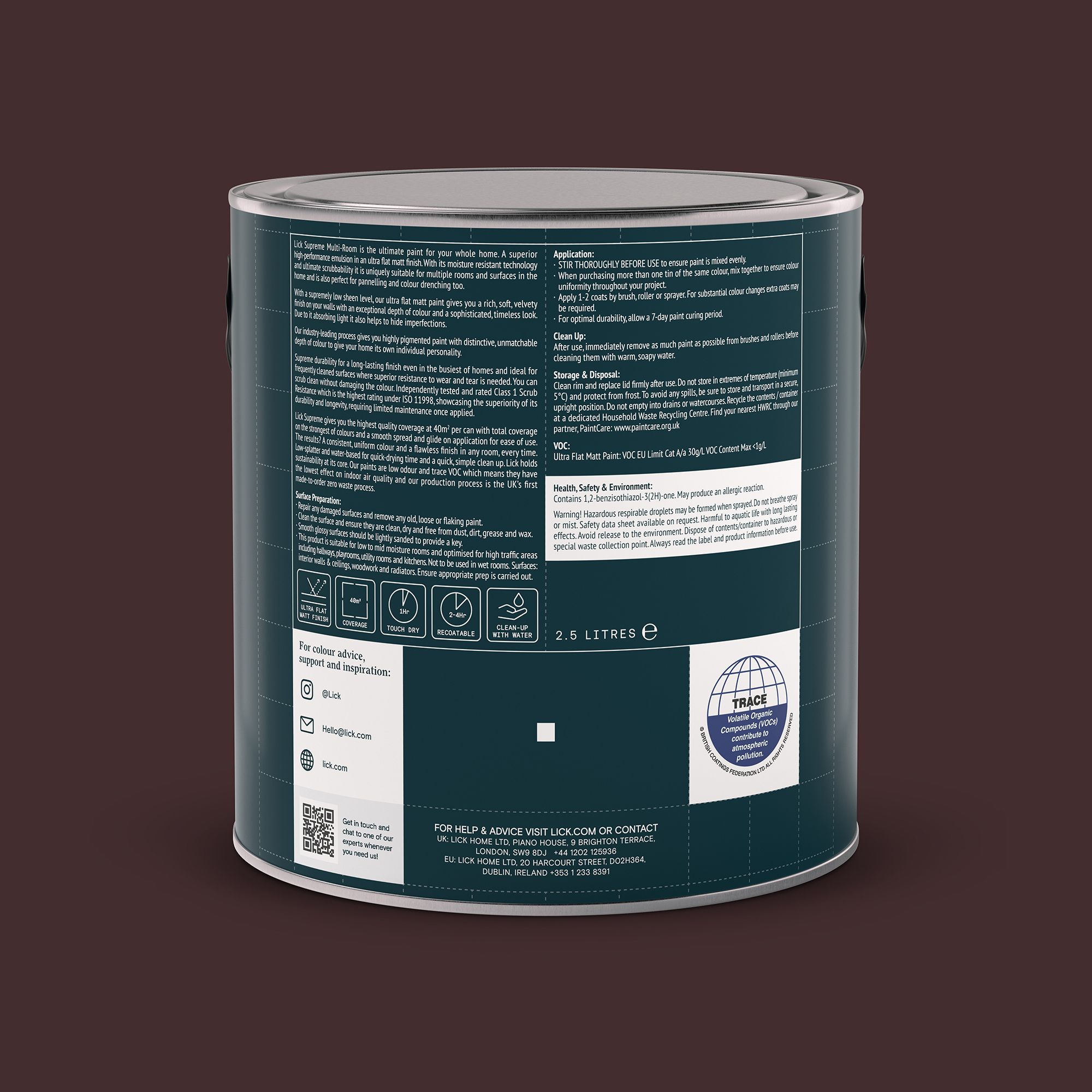 Lick Supreme Purple 03 Flat matt Multi-surface Emulsion paint, 2.5L