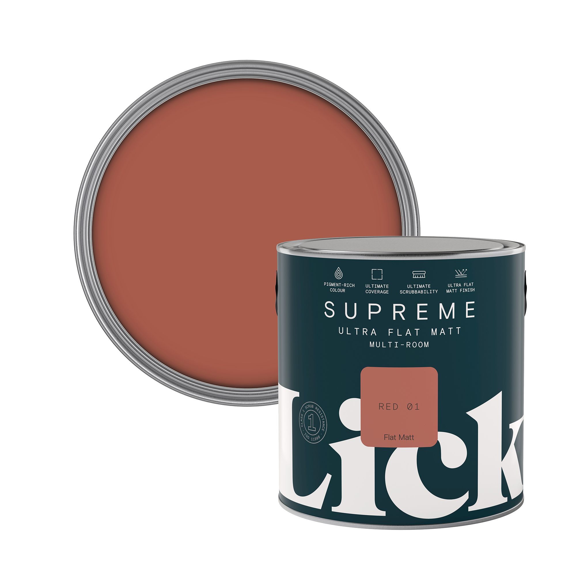Lick Supreme Red 01 Flat matt Multi-surface Emulsion paint, 2.5L