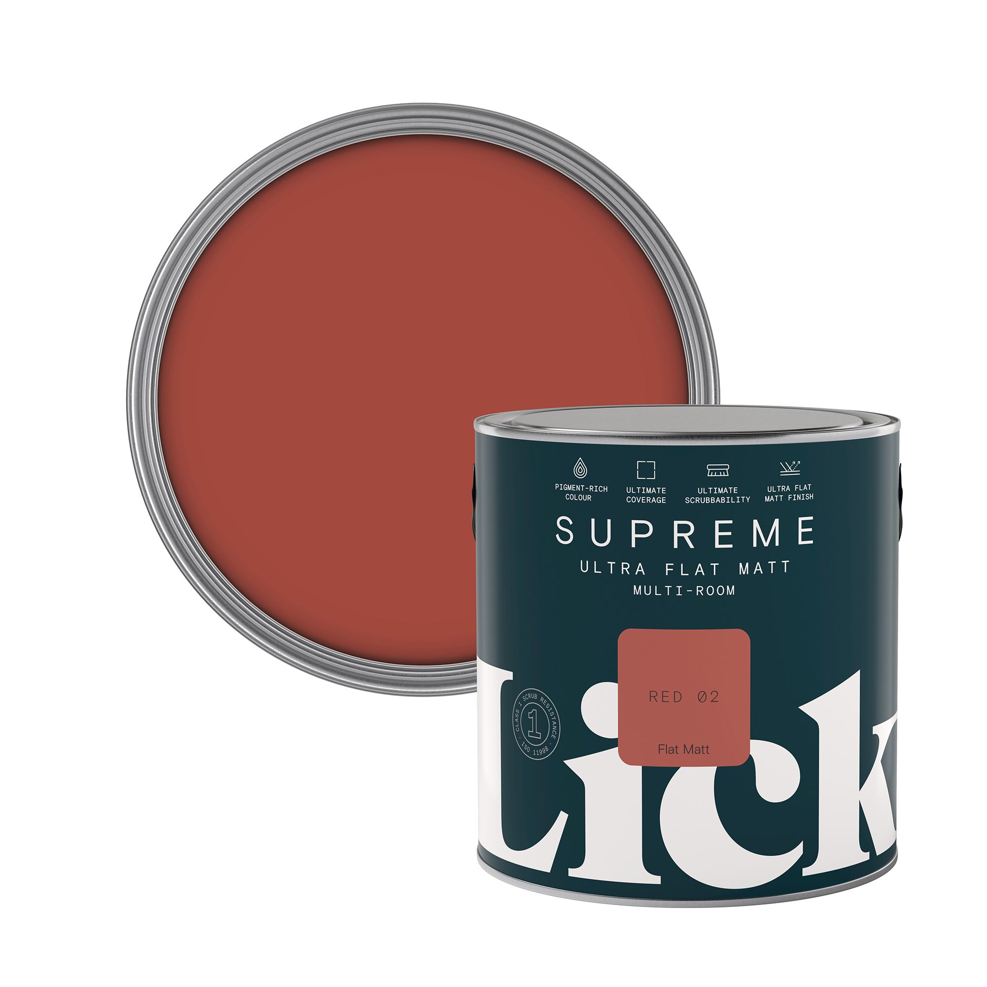 Lick Supreme Red 02 Flat matt Multi-surface Emulsion paint, 2.5L
