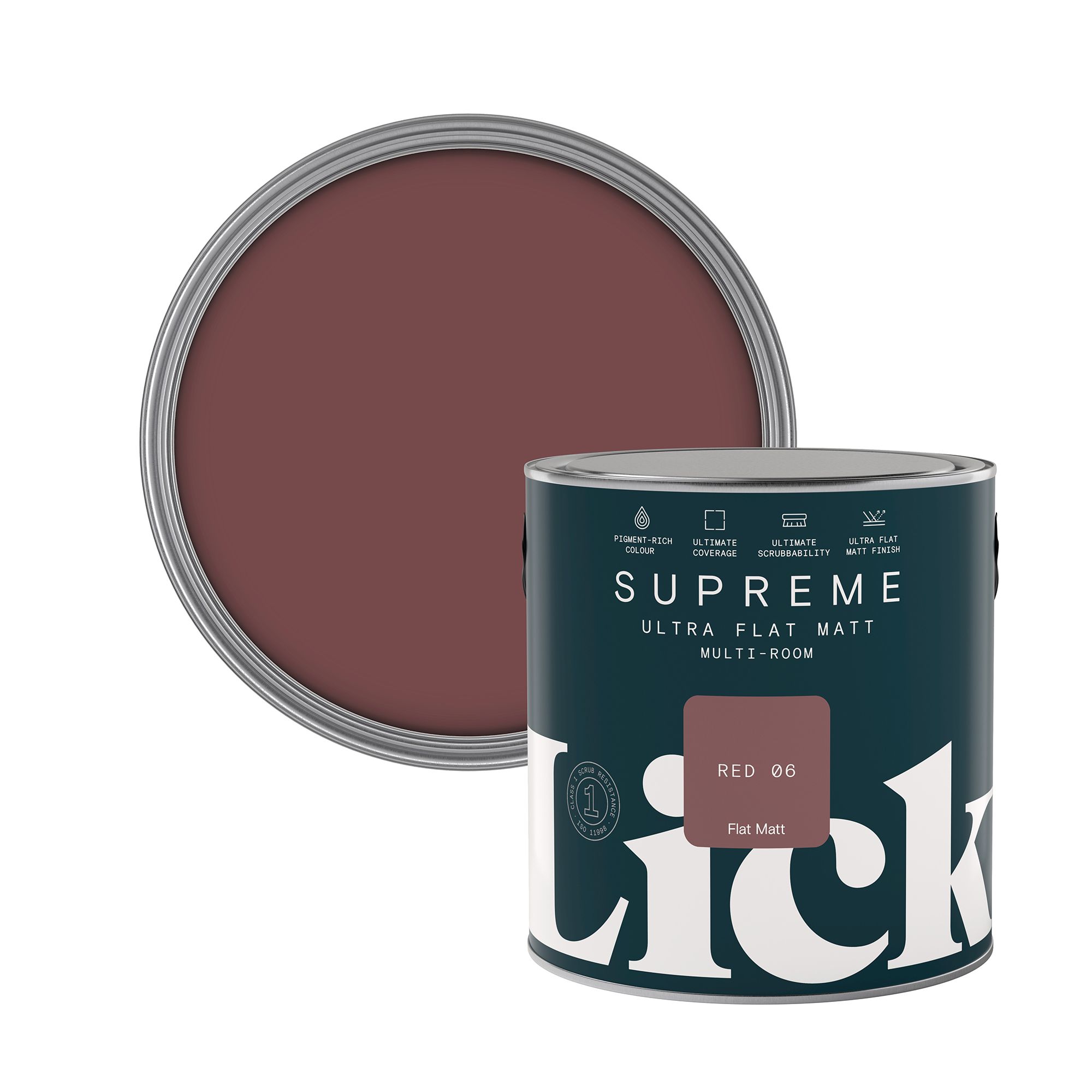 Lick Supreme Red 06 Flat matt Multi-surface Emulsion paint, 2.5L