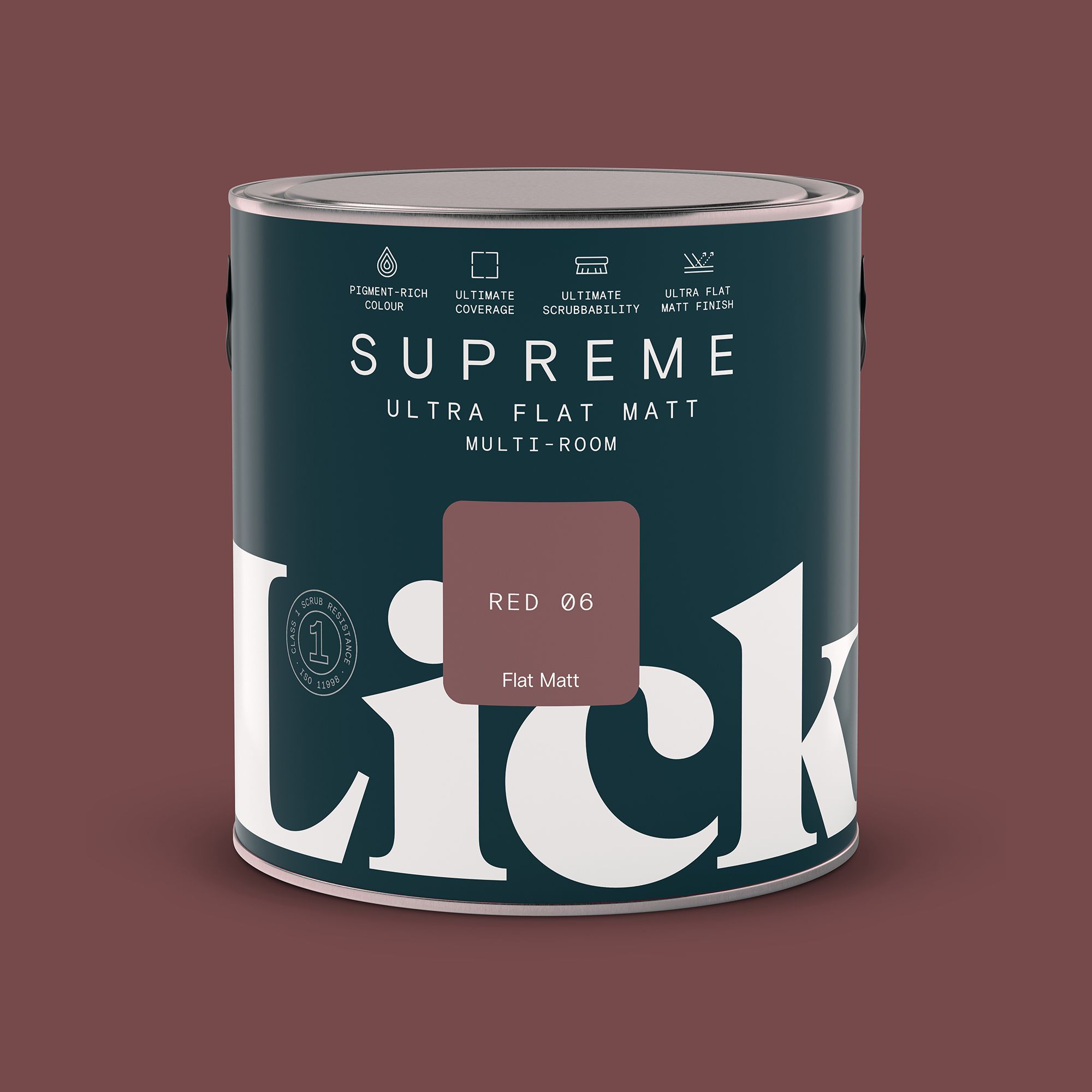 Lick Supreme Red 06 Flat matt Multi-surface Emulsion paint, 2.5L