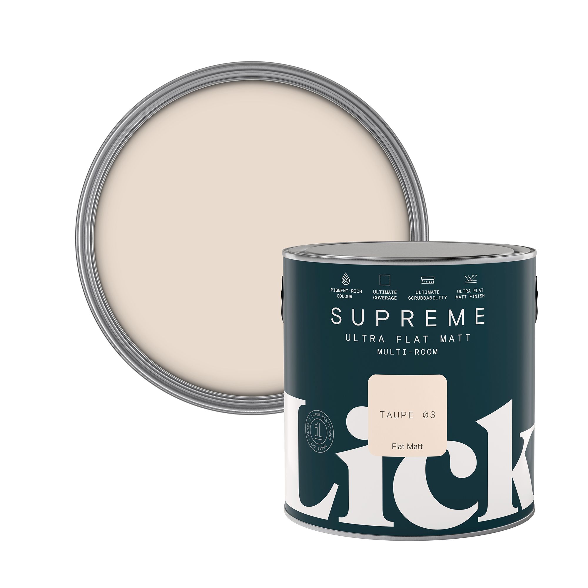 Lick Supreme Taupe 03 Flat matt Multi-surface Emulsion paint, 2.5L