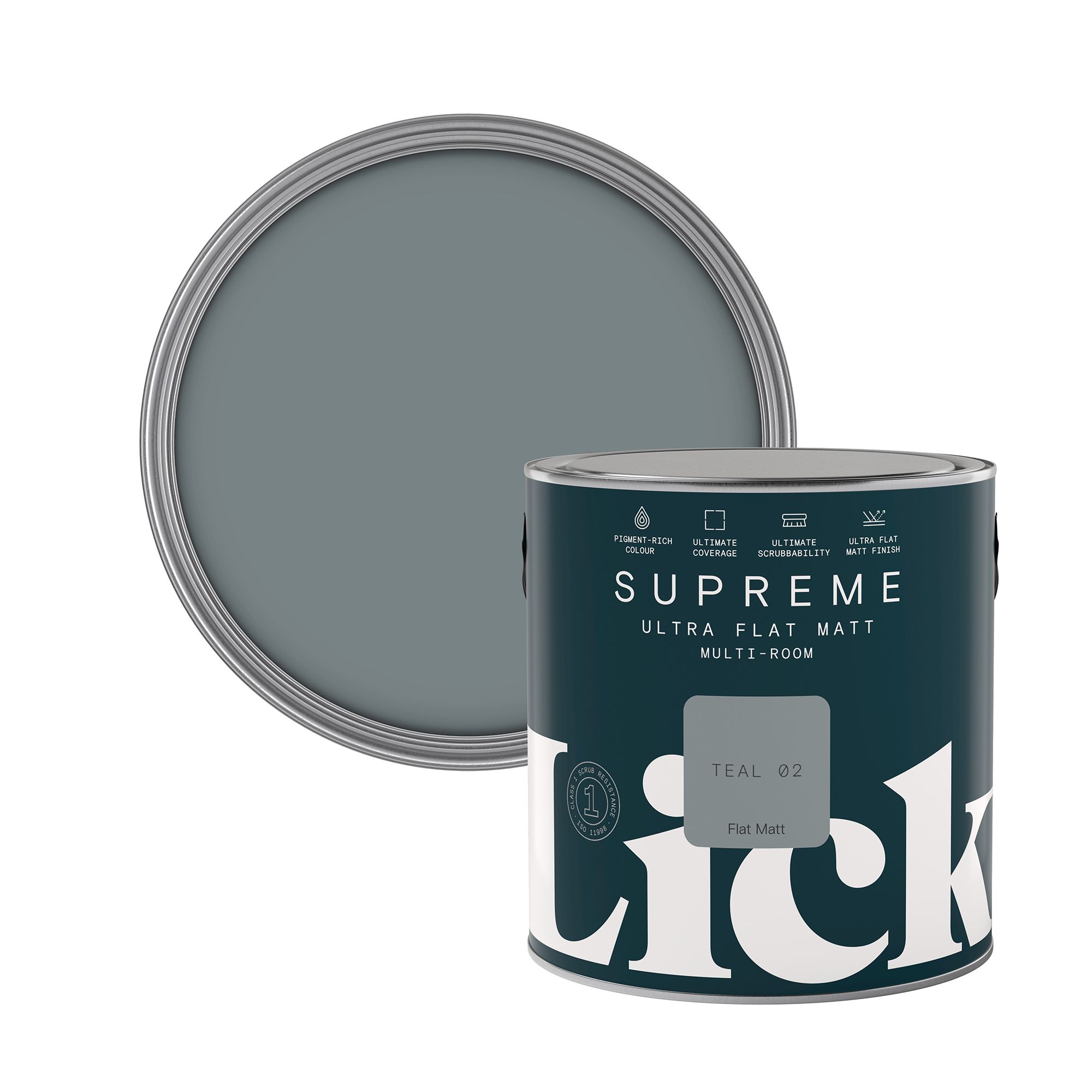 Lick Supreme Teal 02 Flat matt Multi-surface Emulsion paint, 2.5L