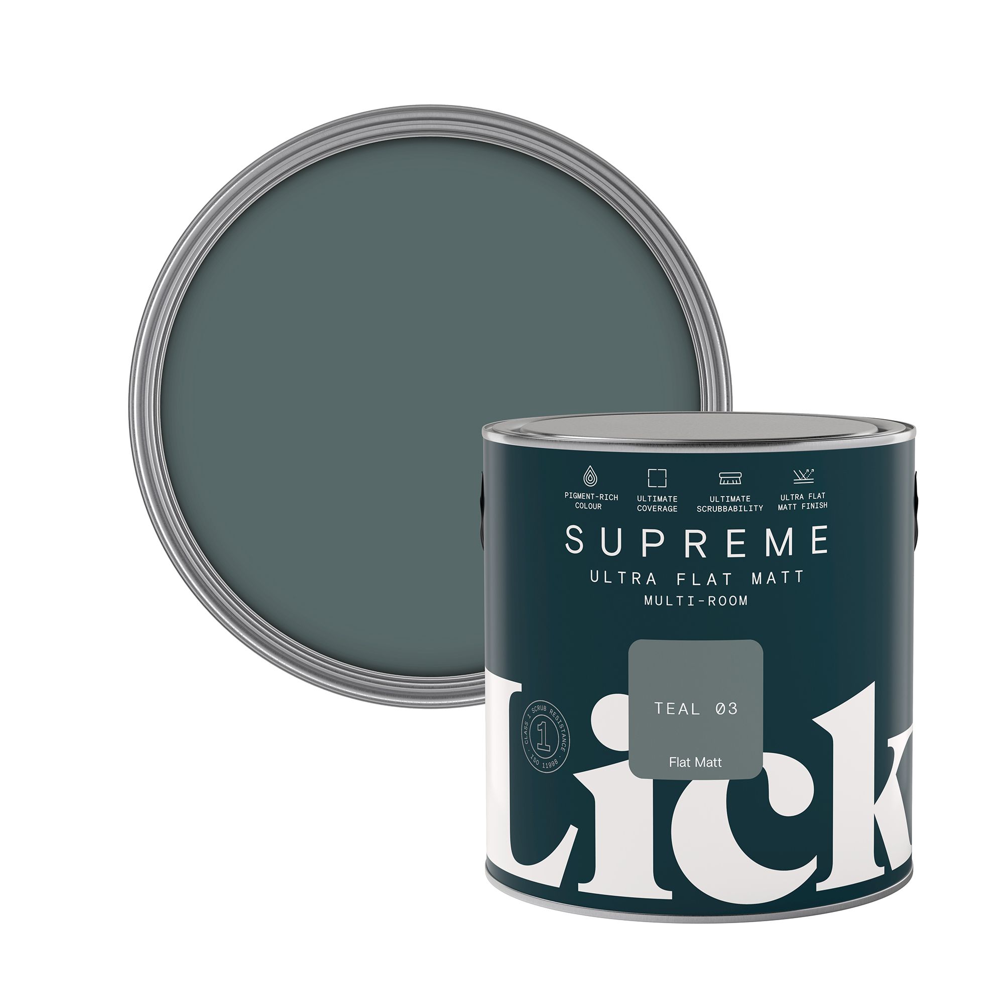 Lick Supreme Teal 03 Flat matt Multi-surface Emulsion paint, 2.5L