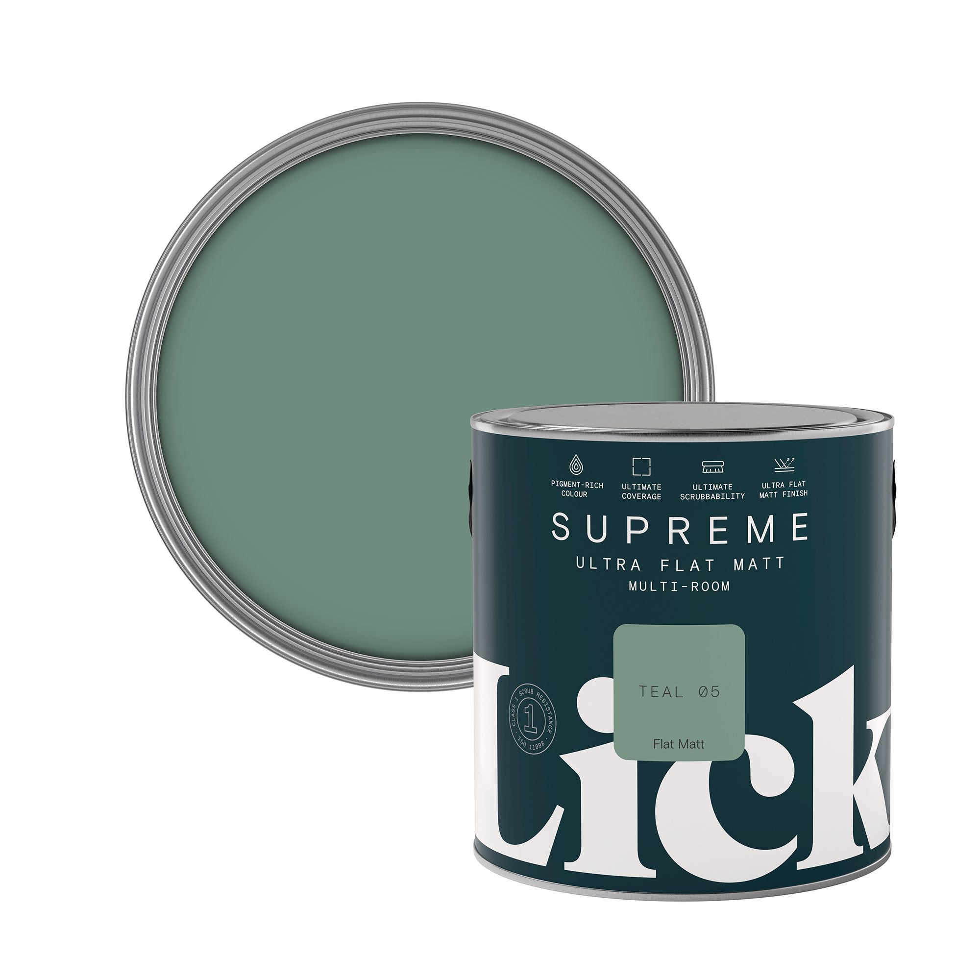 Lick Supreme Teal 05 Flat matt Multi-surface Emulsion paint, 2.5L