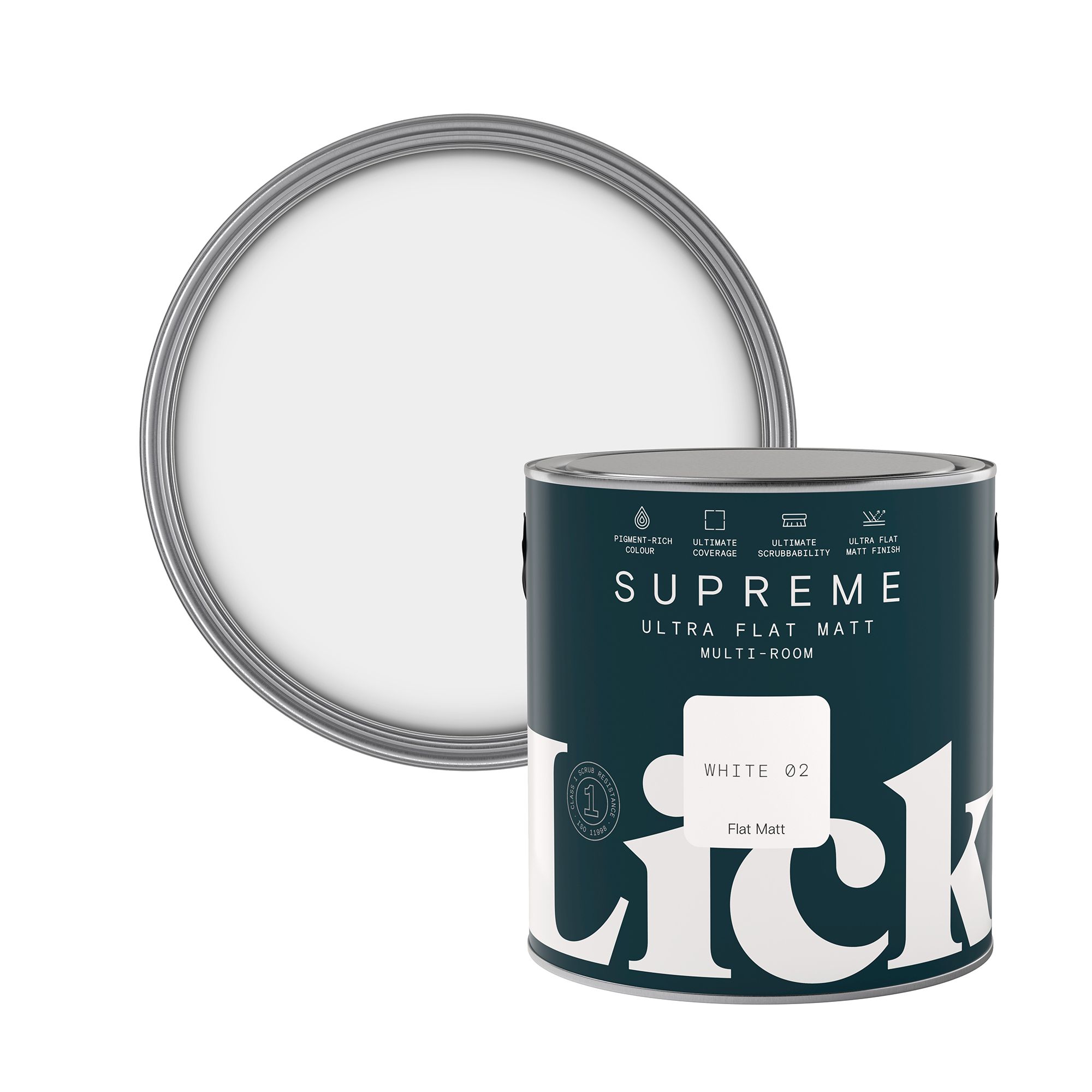 Lick Supreme White 02 Flat matt Multi-surface Emulsion paint, 2.5L