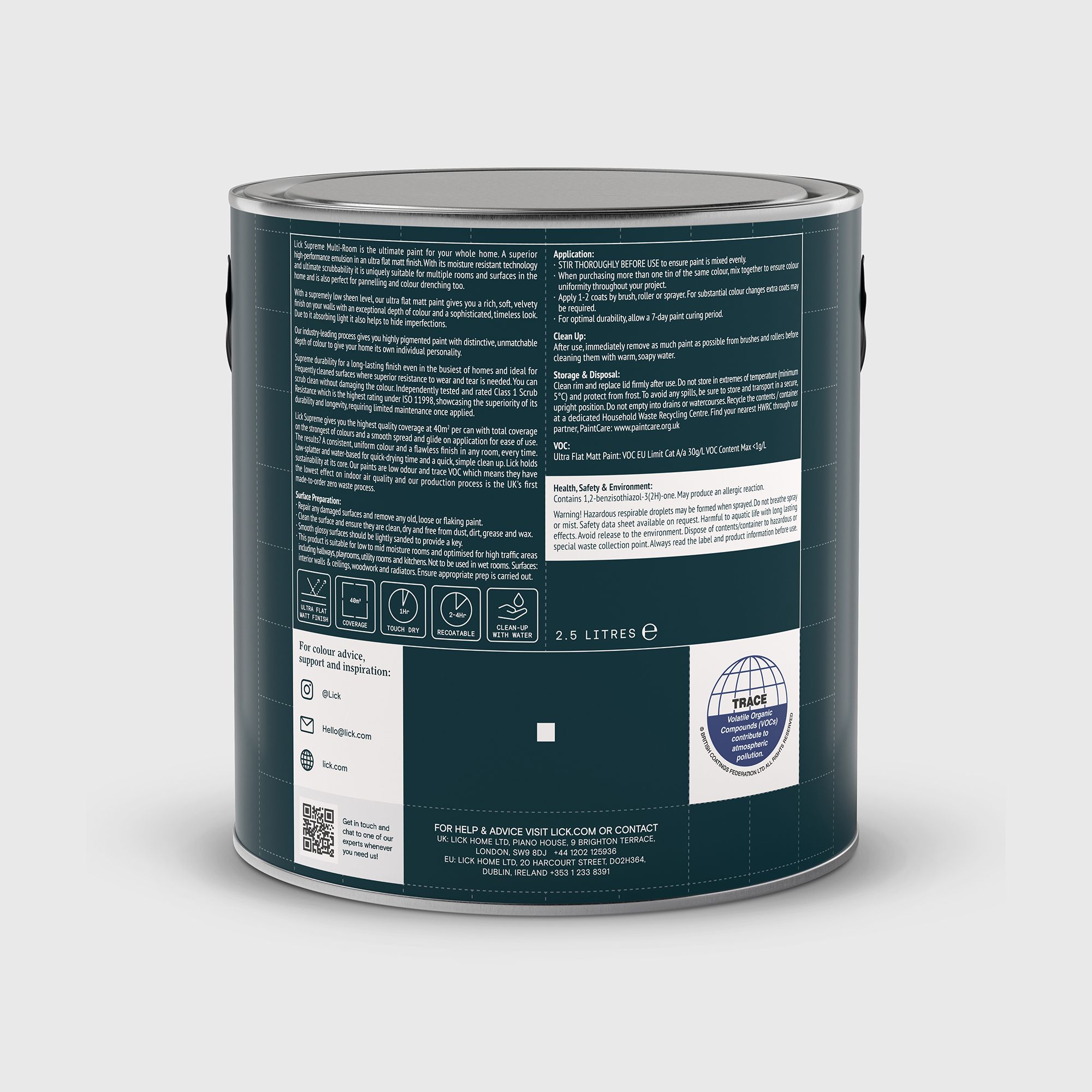 Lick Supreme White 04 Flat matt Multi-surface Emulsion paint, 2.5L