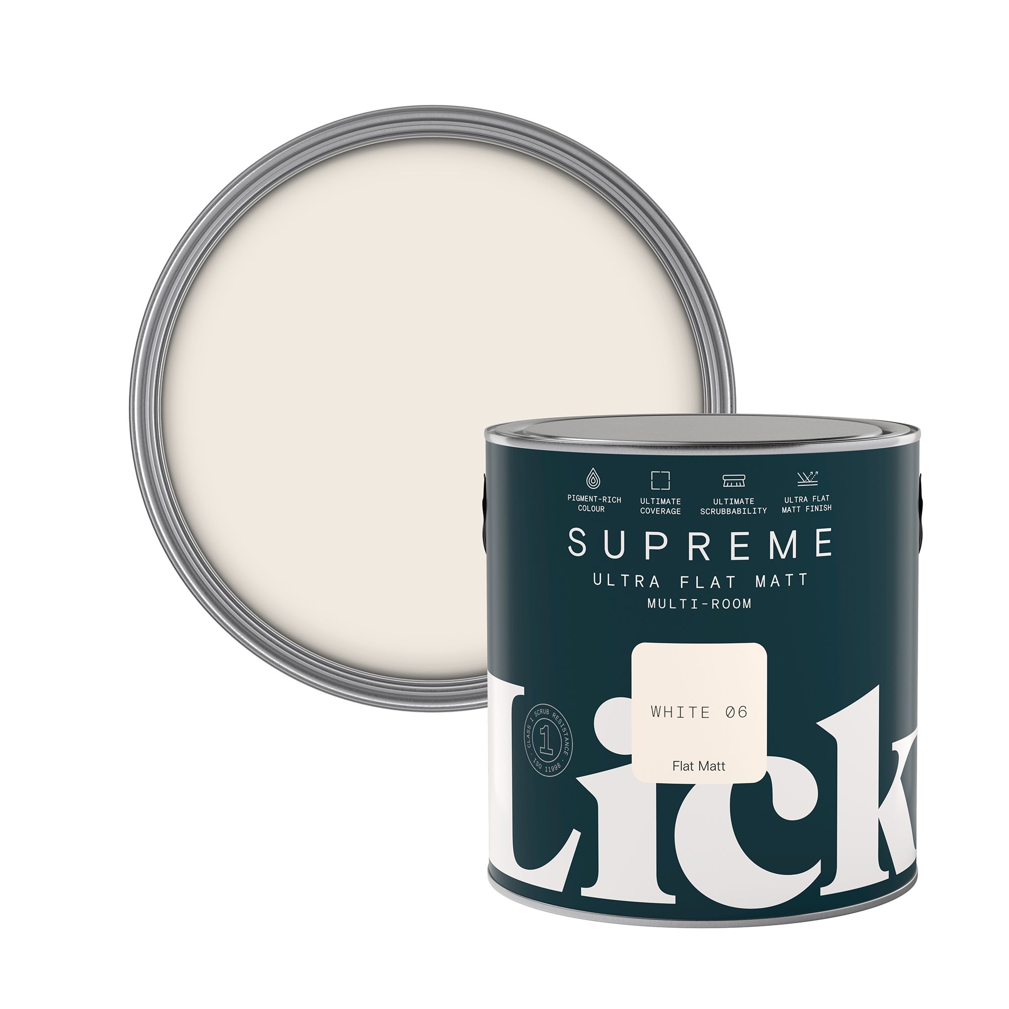 Lick Supreme White 06 Flat matt Multi-surface Emulsion paint, 2.5L