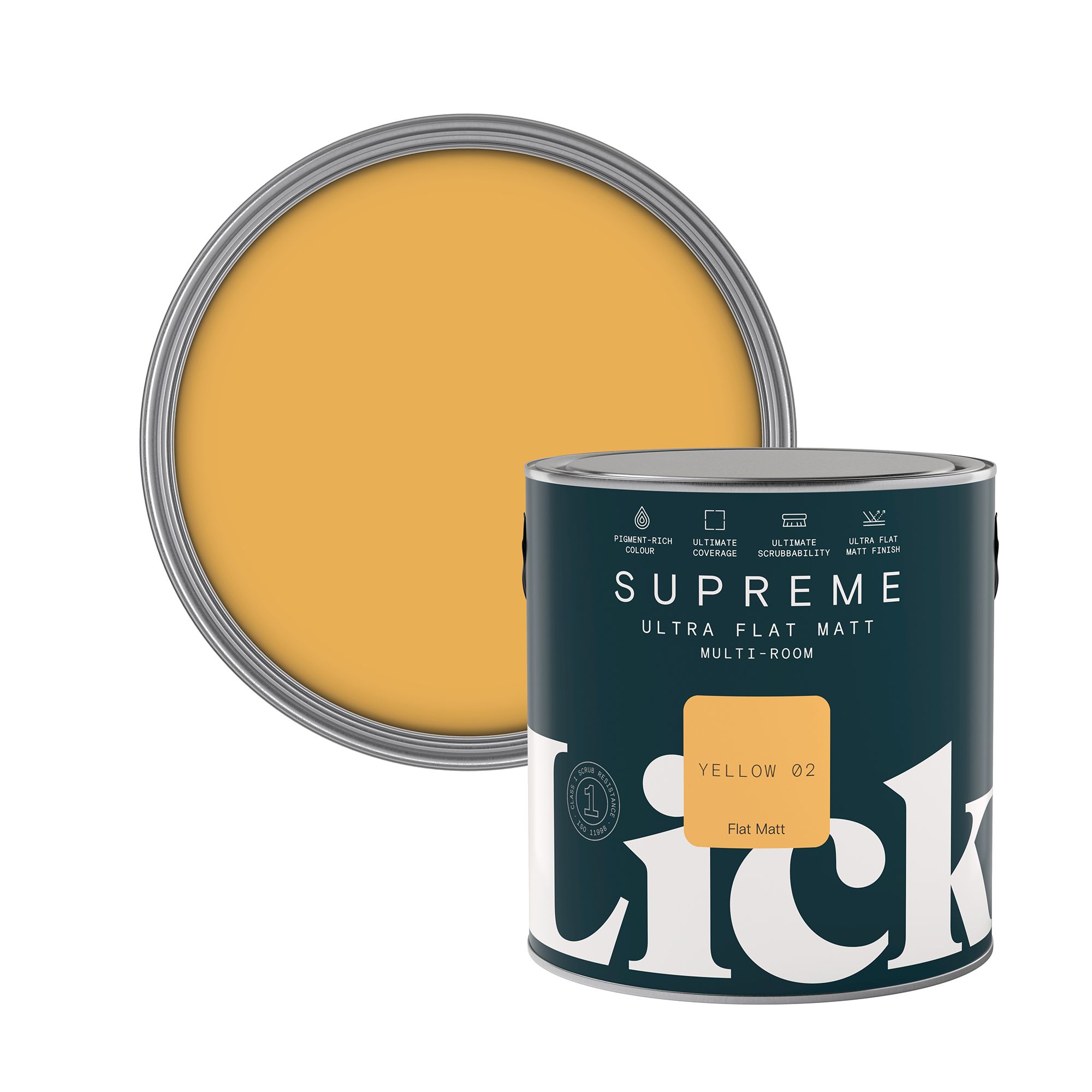 Lick Supreme Yellow 02 Flat matt Multi-surface Emulsion paint, 2.5L