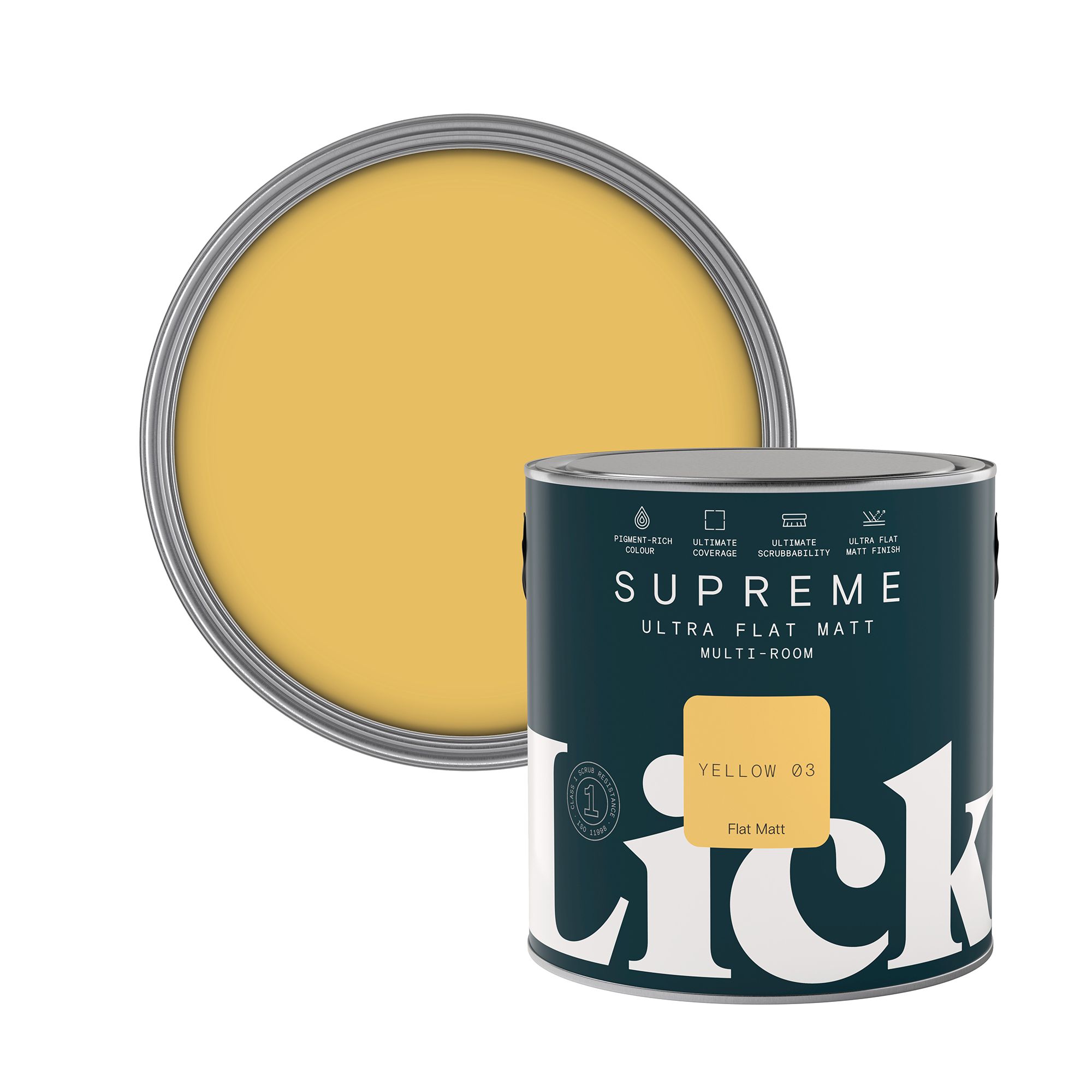 Lick Supreme Yellow 03 Flat matt Multi-surface Emulsion paint, 2.5L