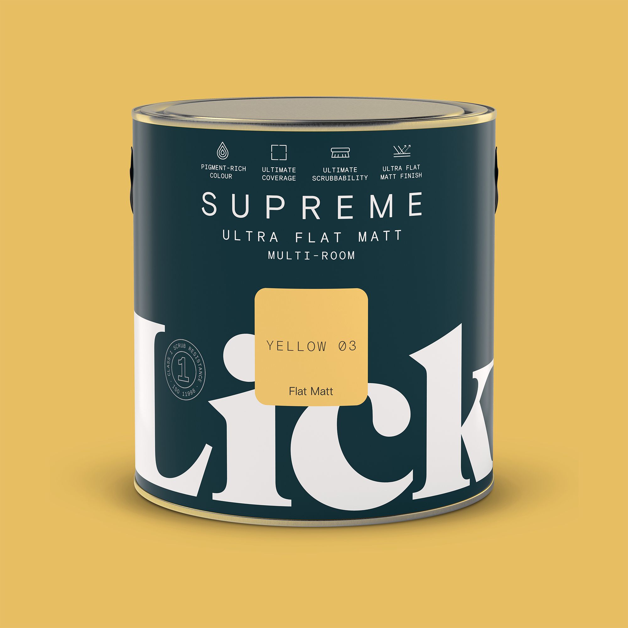 Lick Supreme Yellow 03 Flat matt Multi-surface Emulsion paint, 2.5L