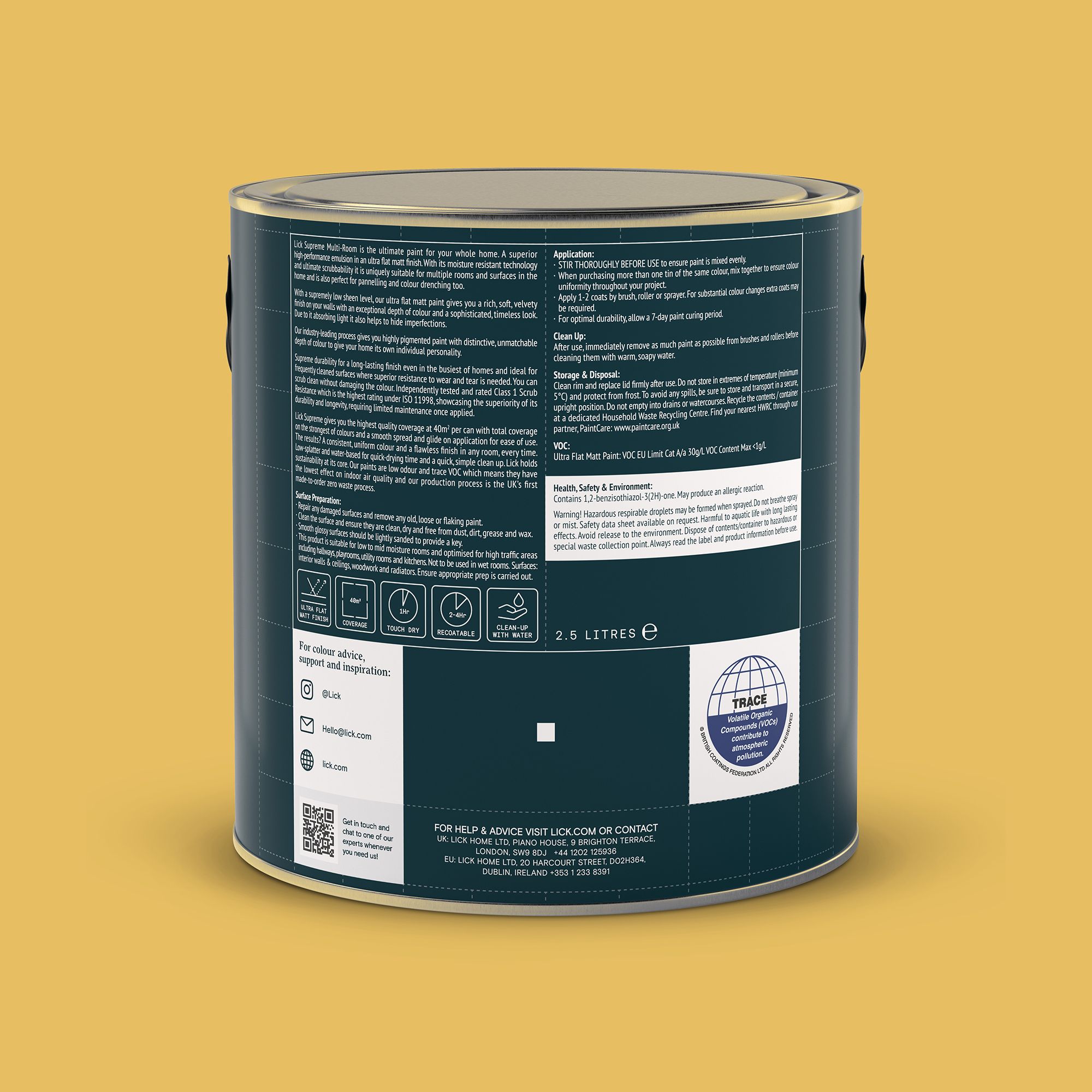 Lick Supreme Yellow 03 Flat matt Multi-surface Emulsion paint, 2.5L