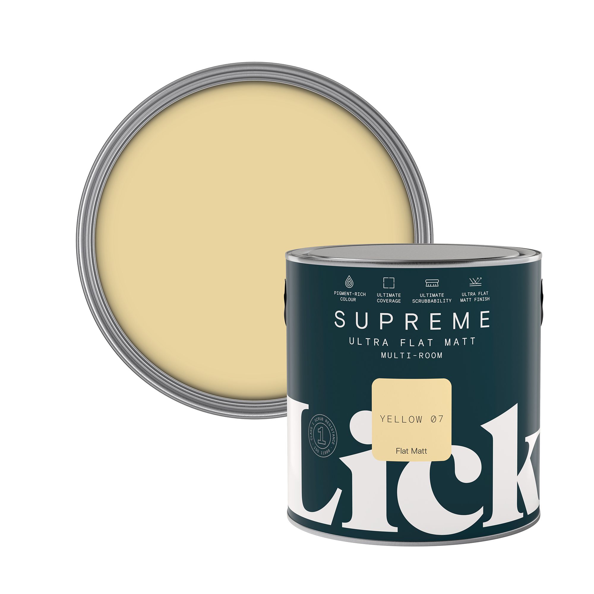 Lick Supreme Yellow 07 Flat matt Multi-surface Emulsion paint, 2.5L