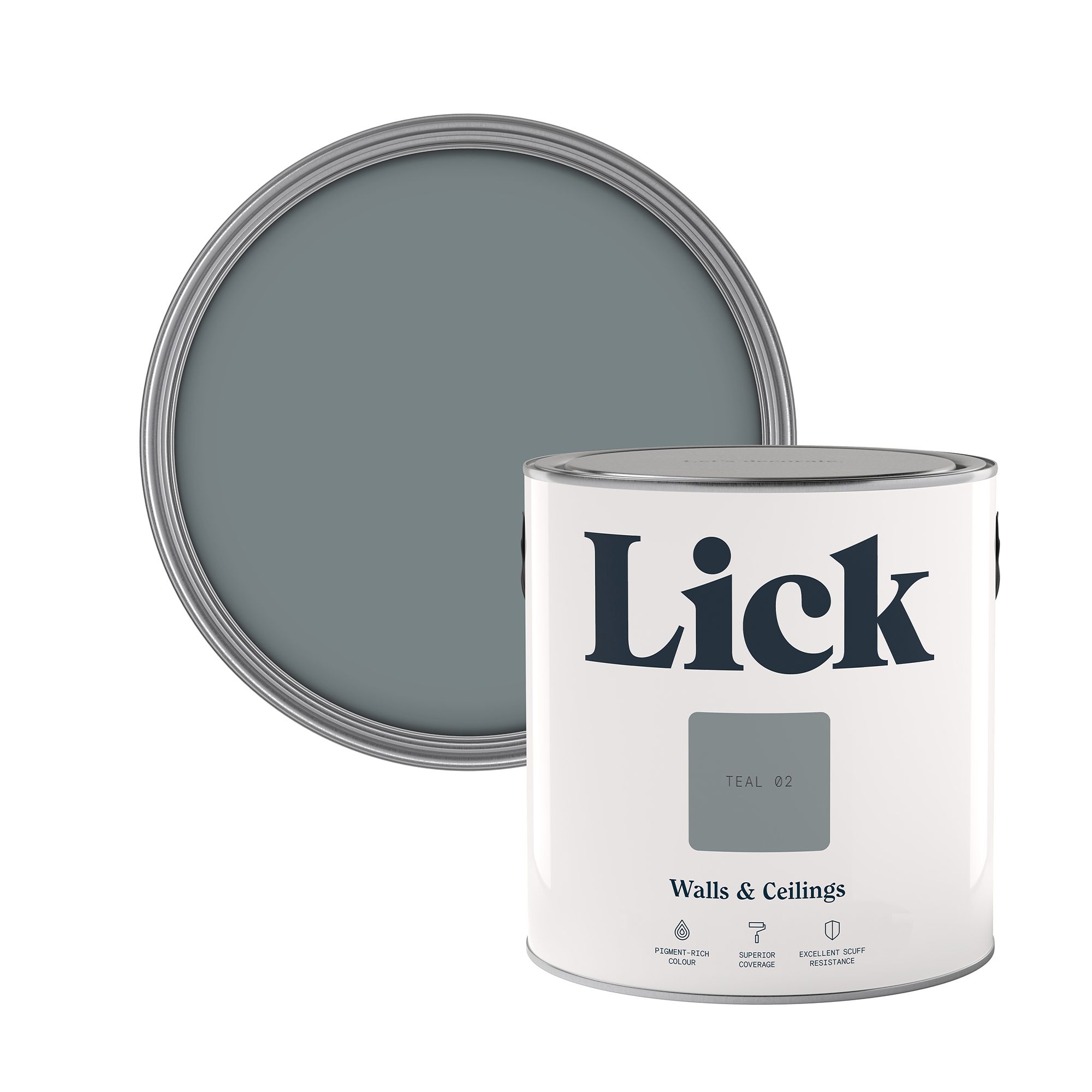 Lick Teal 02 Matt Wall & ceiling Emulsion paint, 2.5L
