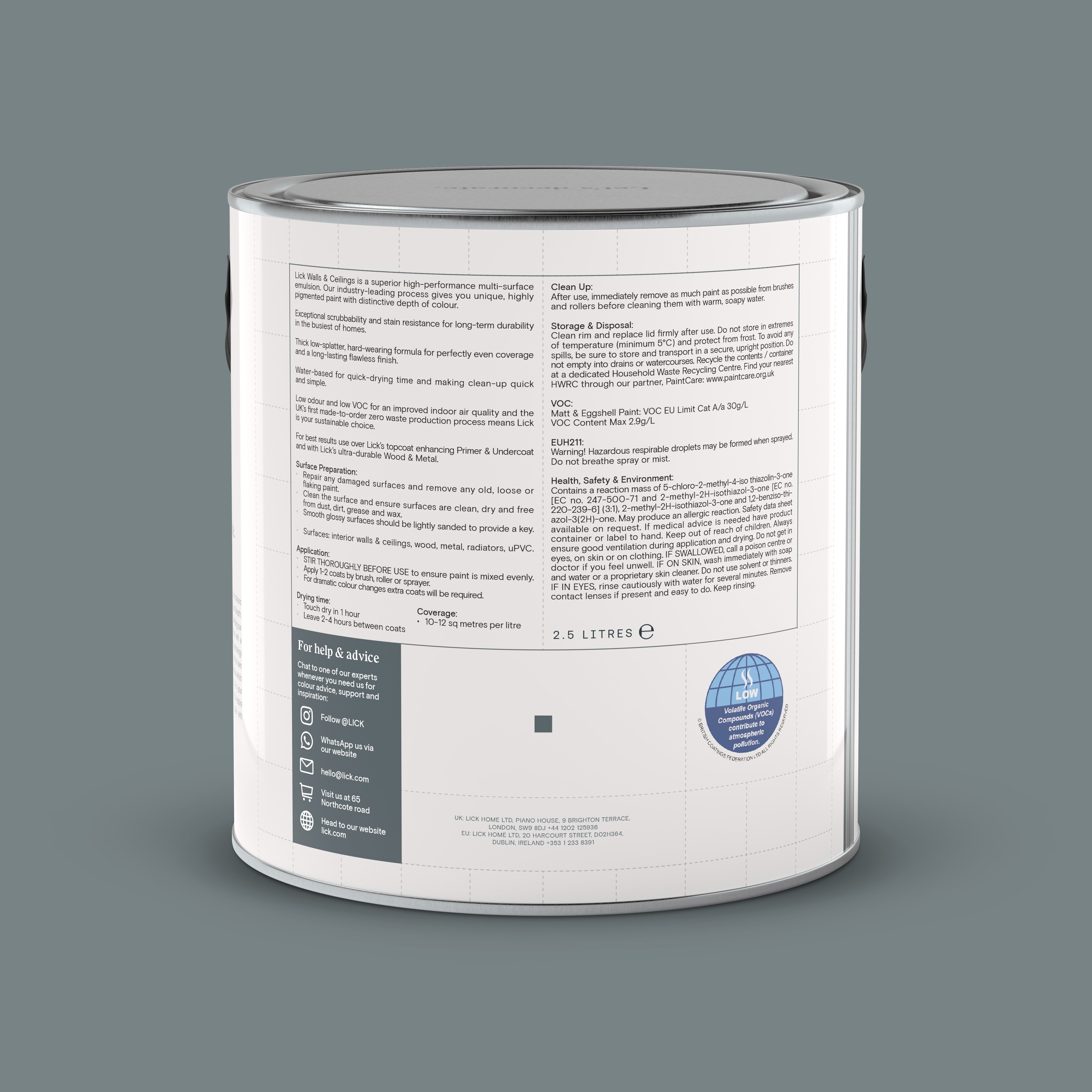 Lick Teal 02 Matt Wall & ceiling Emulsion paint, 2.5L