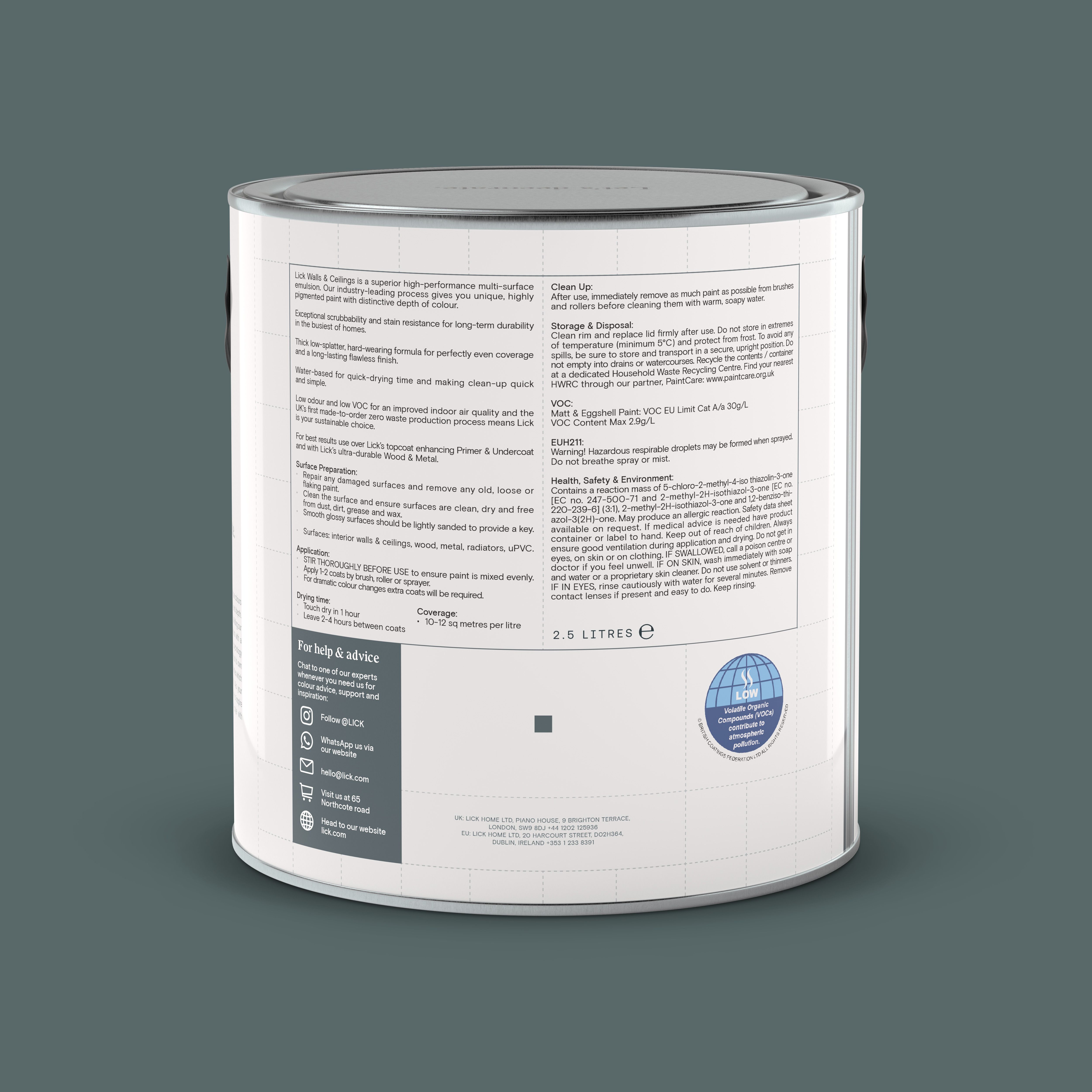 Lick Teal 03 Matt Wall & ceiling Emulsion paint, 2.5L
