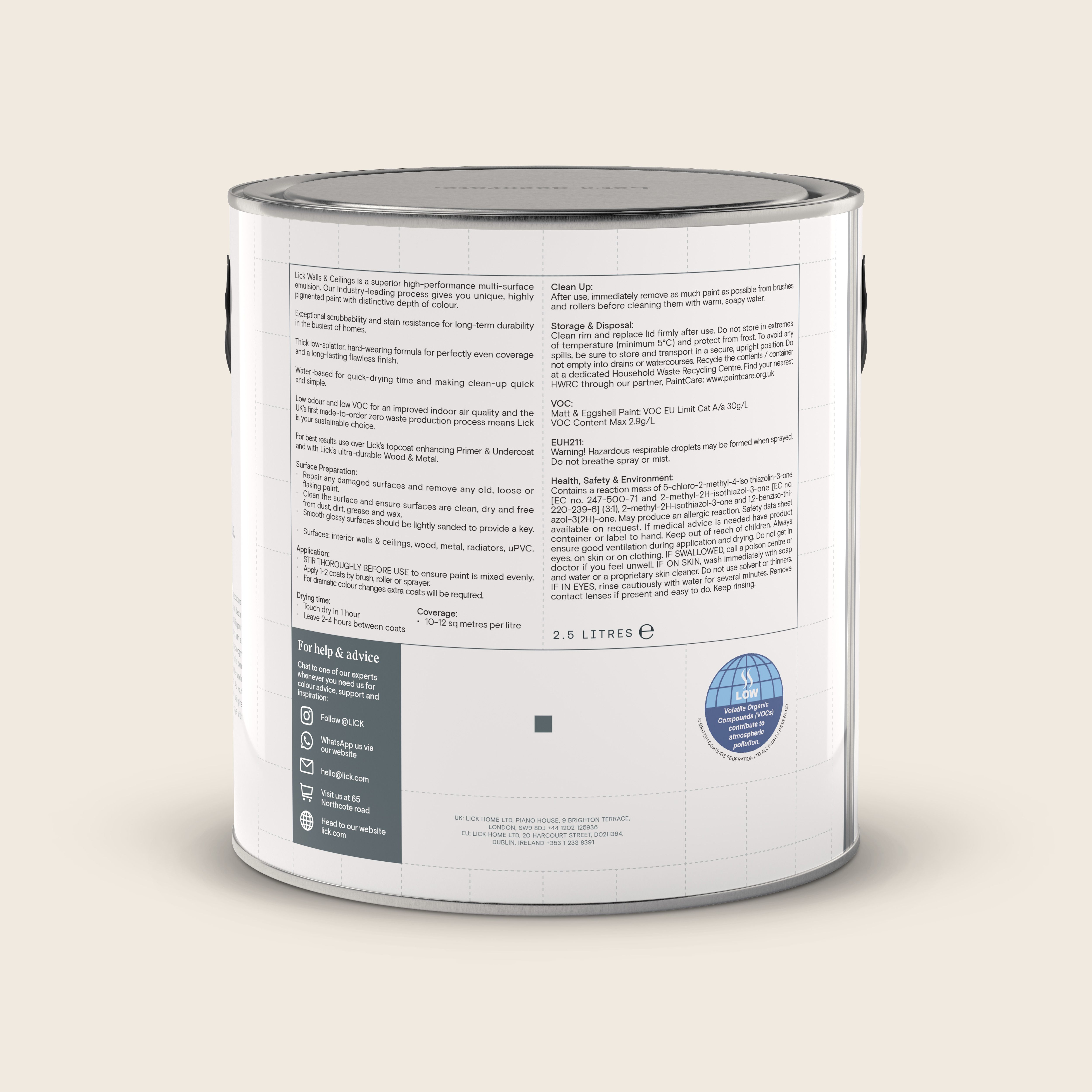 Lick White 06 Eggshell Wall & ceiling Emulsion paint, 2.5L