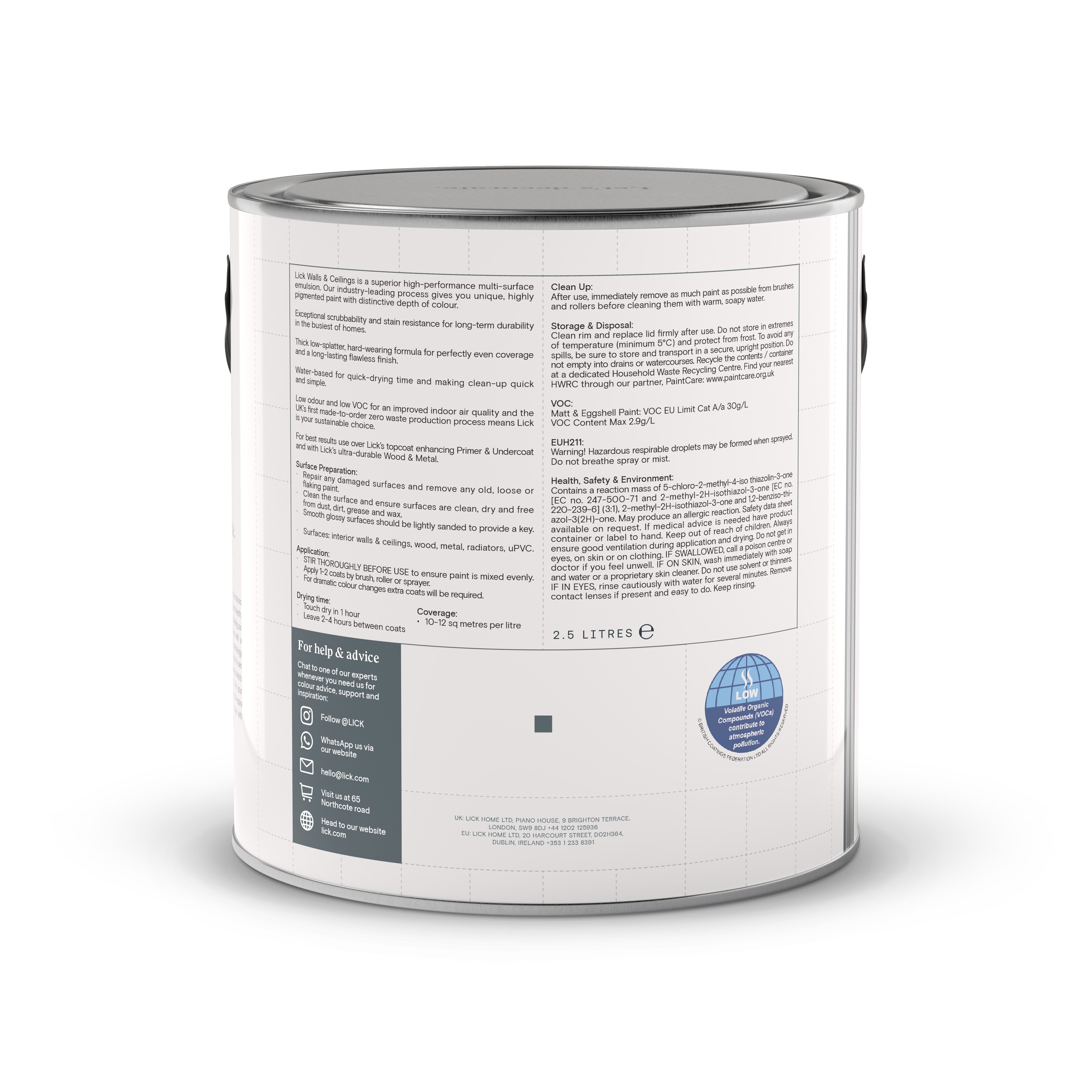 Lick White 07 Eggshell Wall & ceiling Emulsion paint, 2.5L