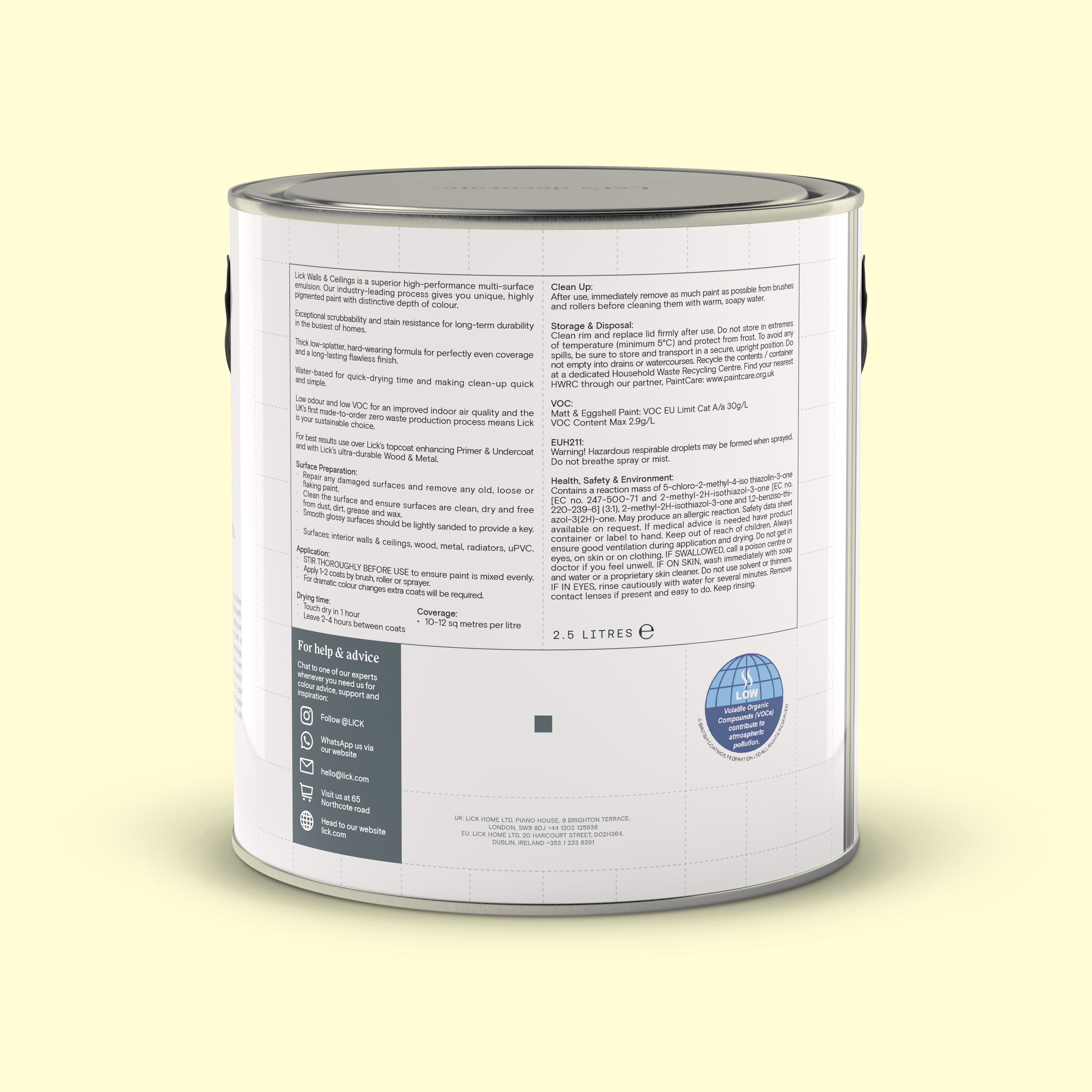 Lick Yellow 05 Matt Emulsion paint, 2.5L