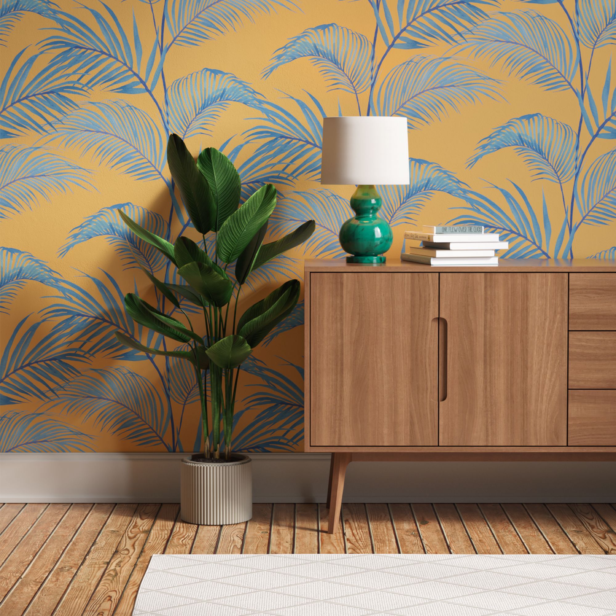 Lick Yellow & Blue Jungle 01 Patterned Smooth Wallpaper