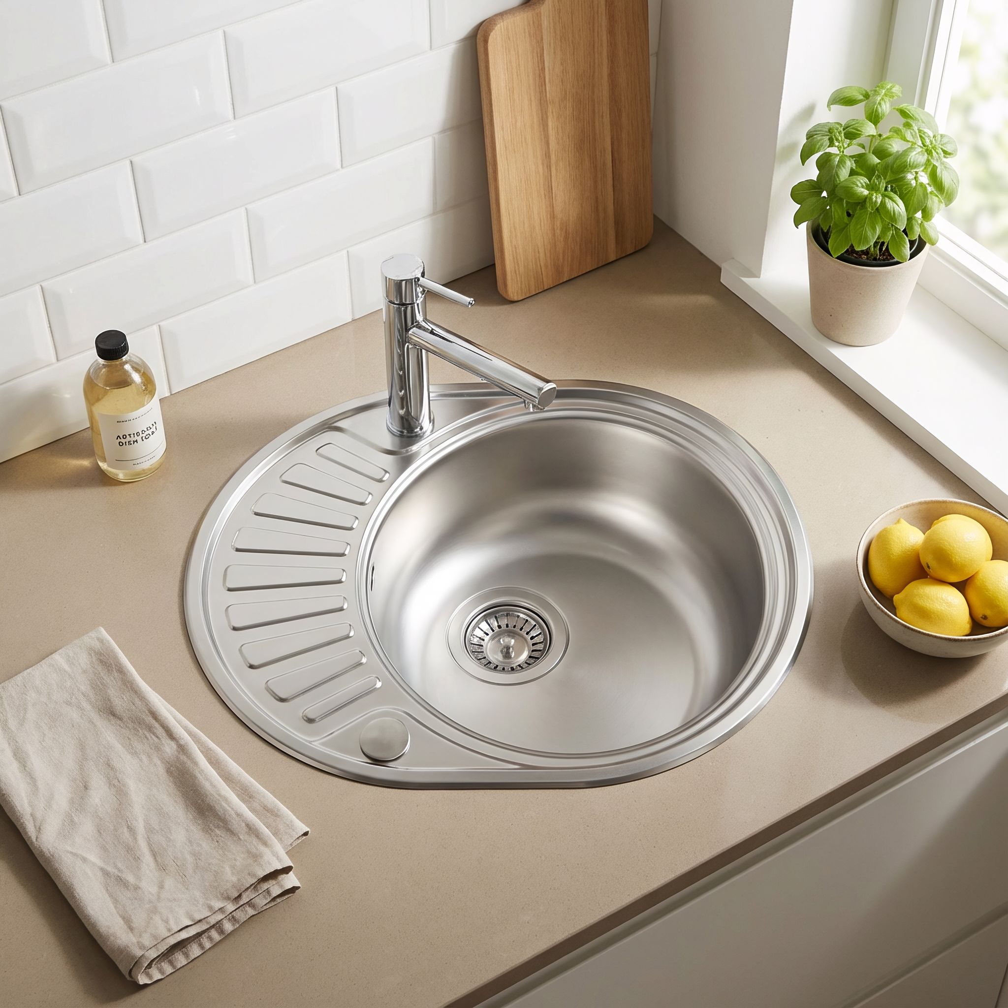 Liebig Satin inox Stainless steel 1 Bowl Sink & drainer 450mm x 570mm