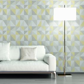Life 4 Grey & yellow Geometric Glitter effect Textured Wallpaper