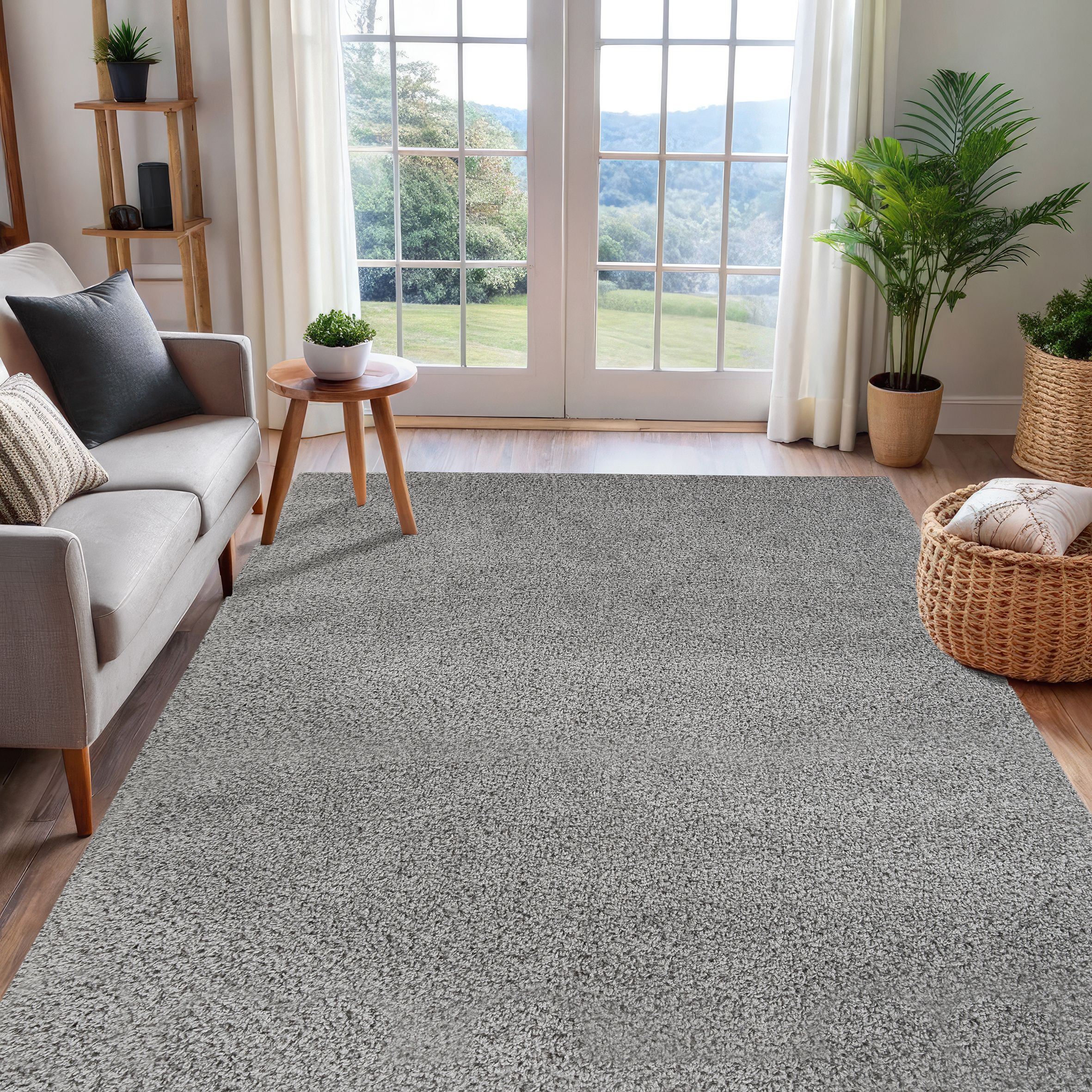 Light Grey Plain Large Rug, (L)220cm x (W)160cm