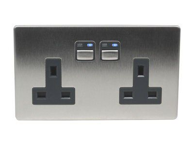 LightwaveRF Steel Double 13A Screwless Switched Socket