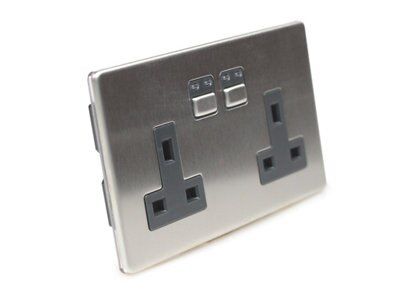 LightwaveRF Steel Double 13A Screwless Switched Socket