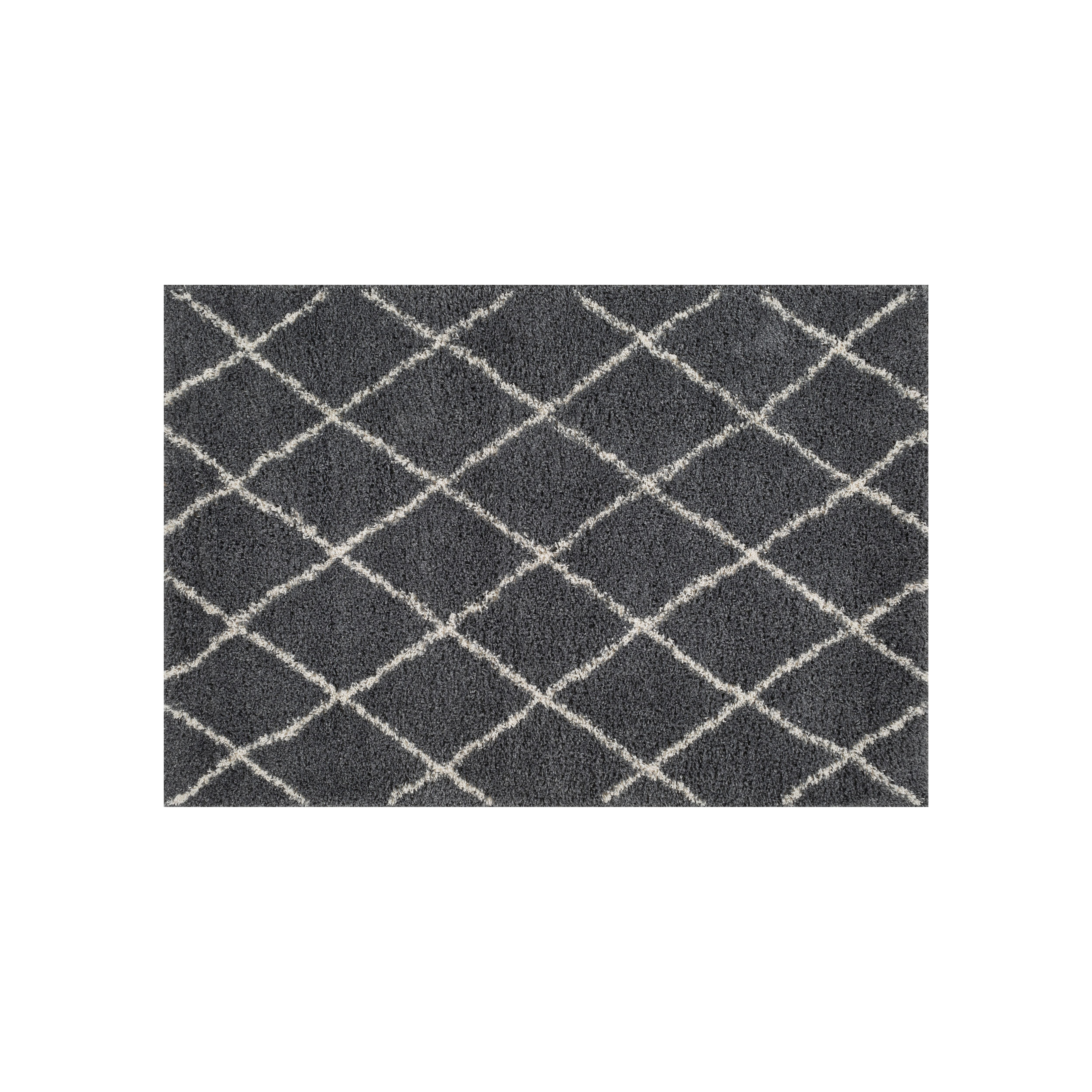 Lila Dark grey & white Lattice Medium Rug, (L)170cm x (W)120cm