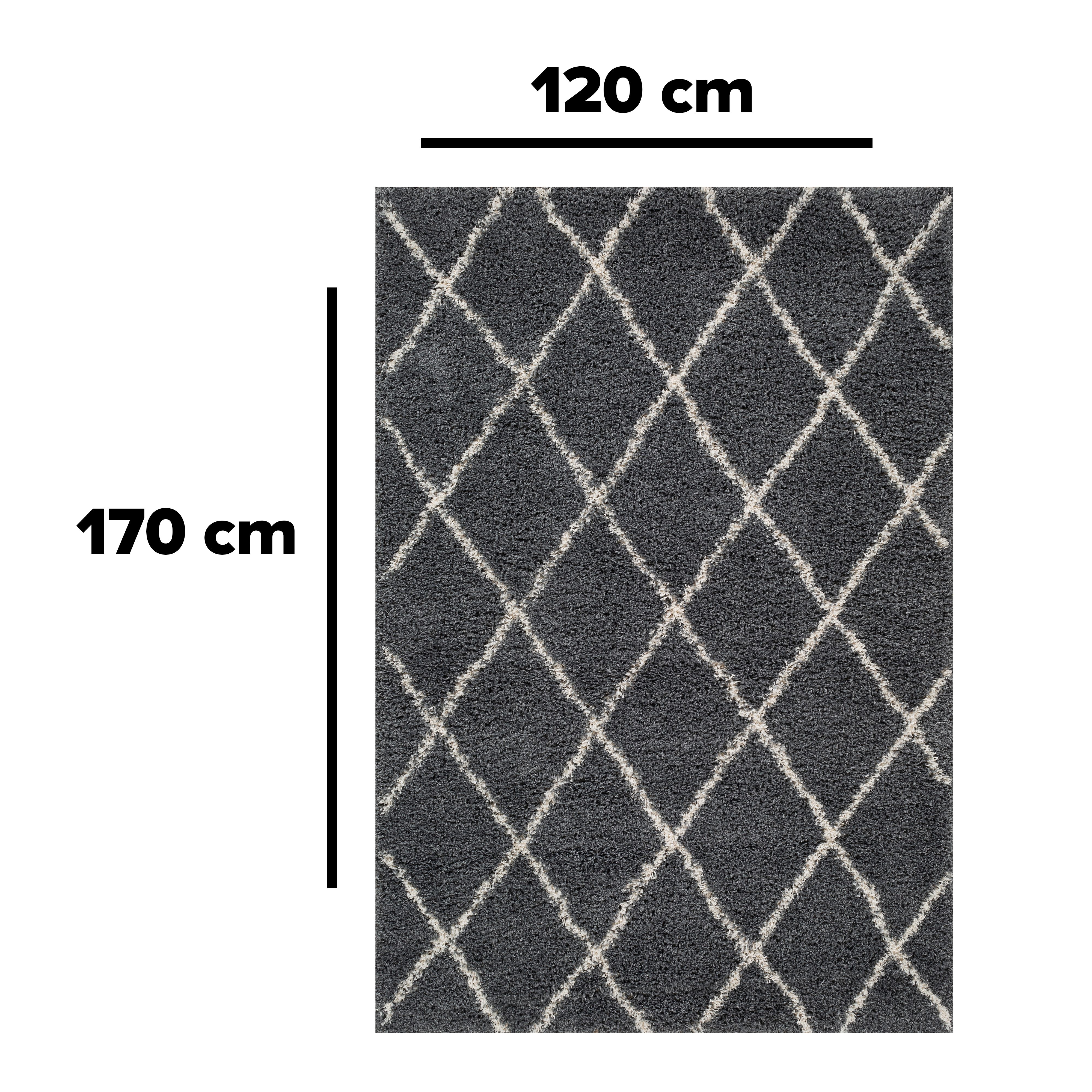 Lila Dark grey & white Lattice Medium Rug, (L)170cm x (W)120cm