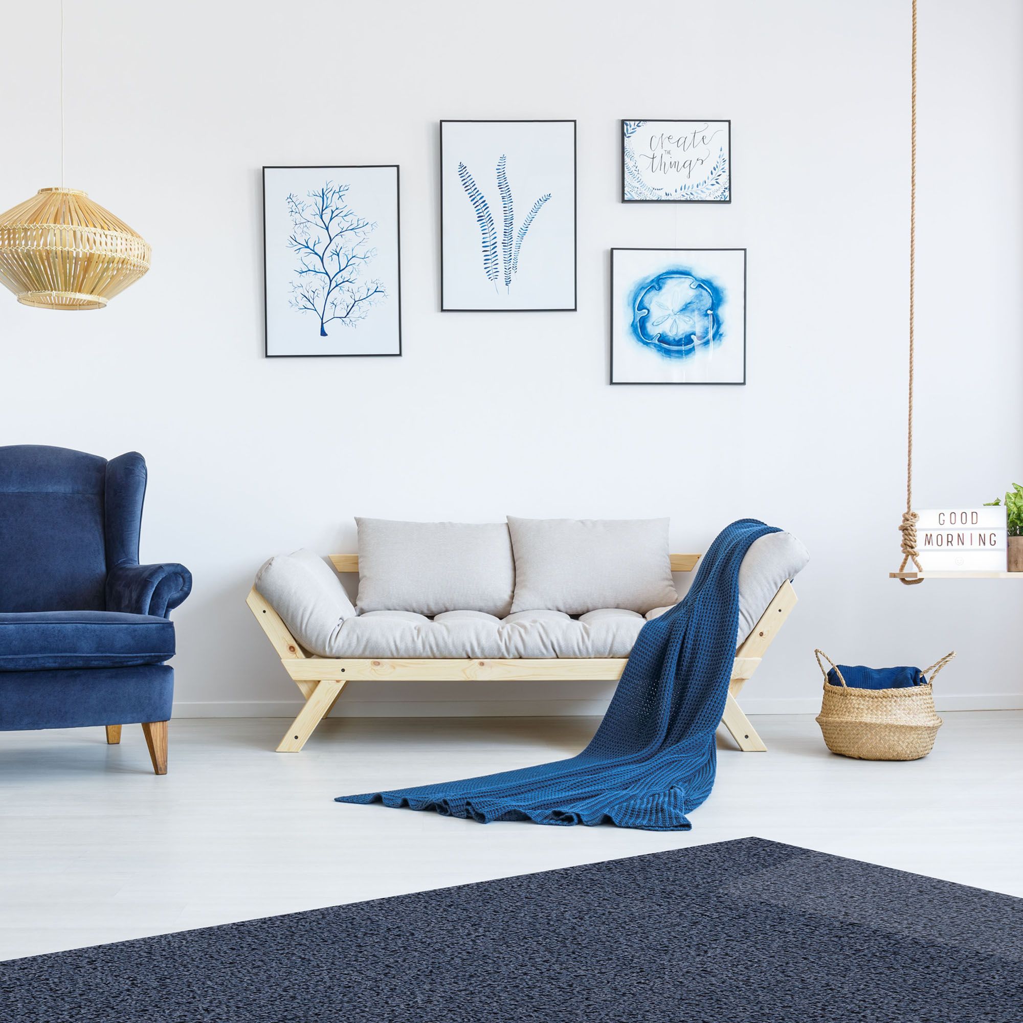 Lilia Navy Shaggy Medium Rug, (L)160cm x (W)120cm