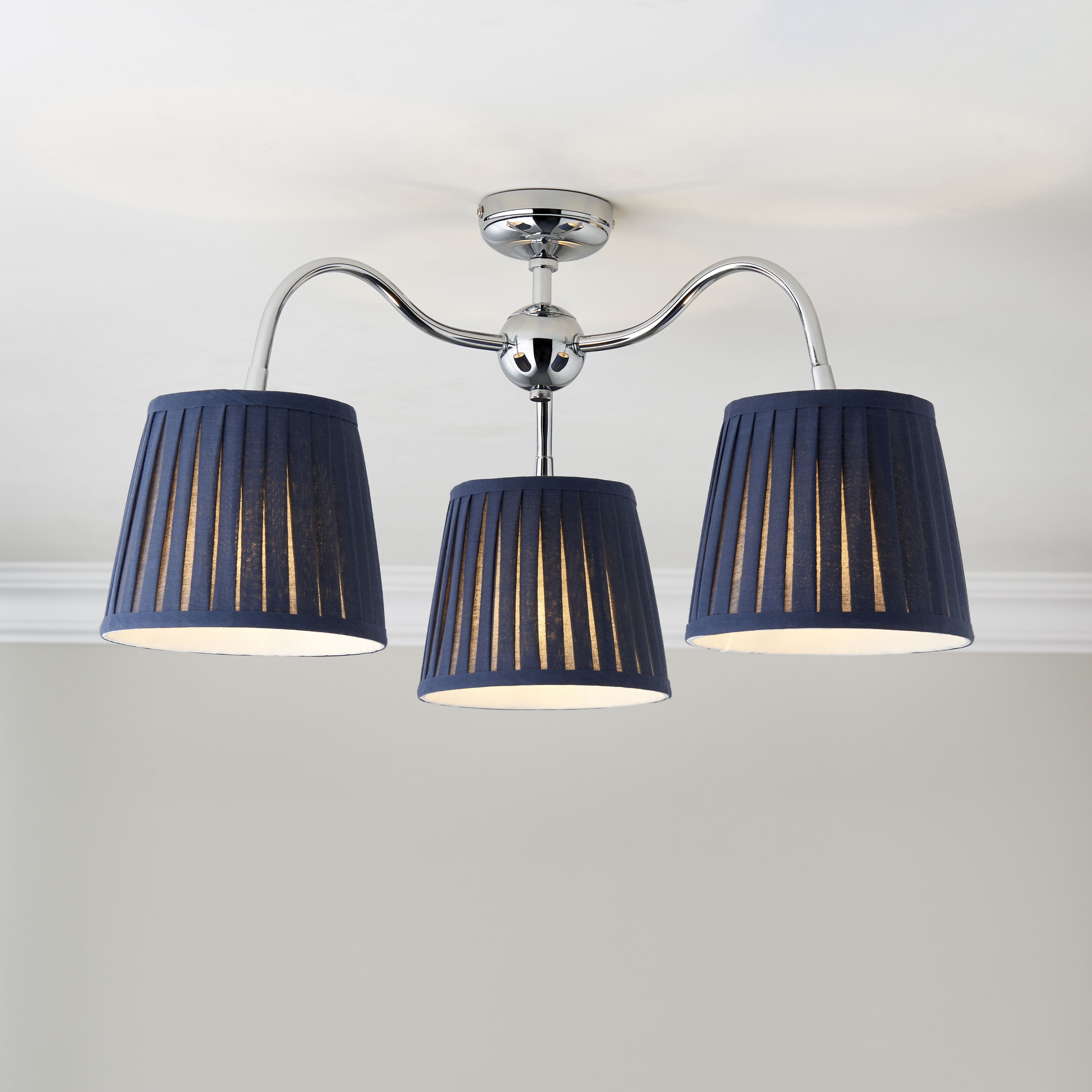 Lily Pleated Fabric & metal Navy 3 Lamp LED Ceiling light | DIY at B&Q